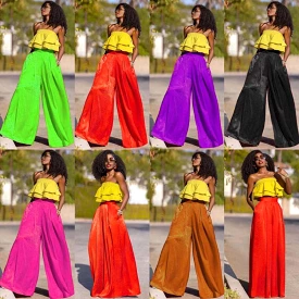 High Waist Solid Color Loose Pants.