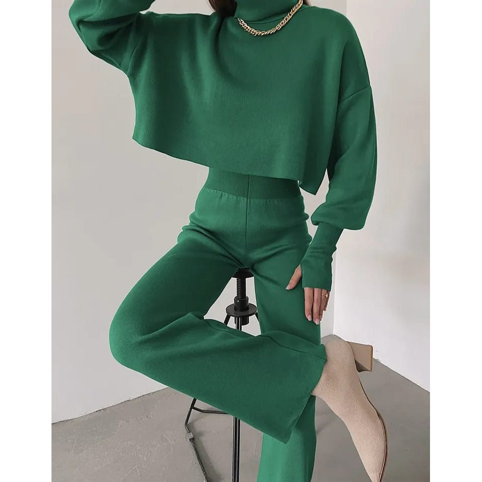 High Waisted Pant and Pullover Knitted Set - Buy Now