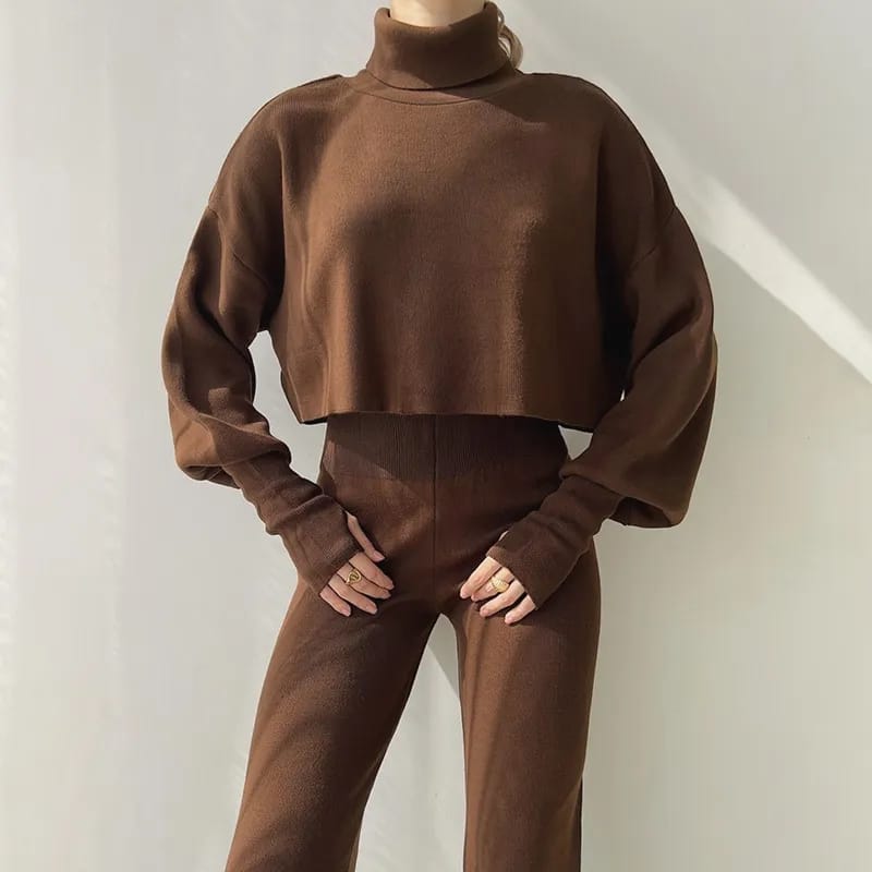 High Waisted Pant and Pullover Knitted Set - Buy Now