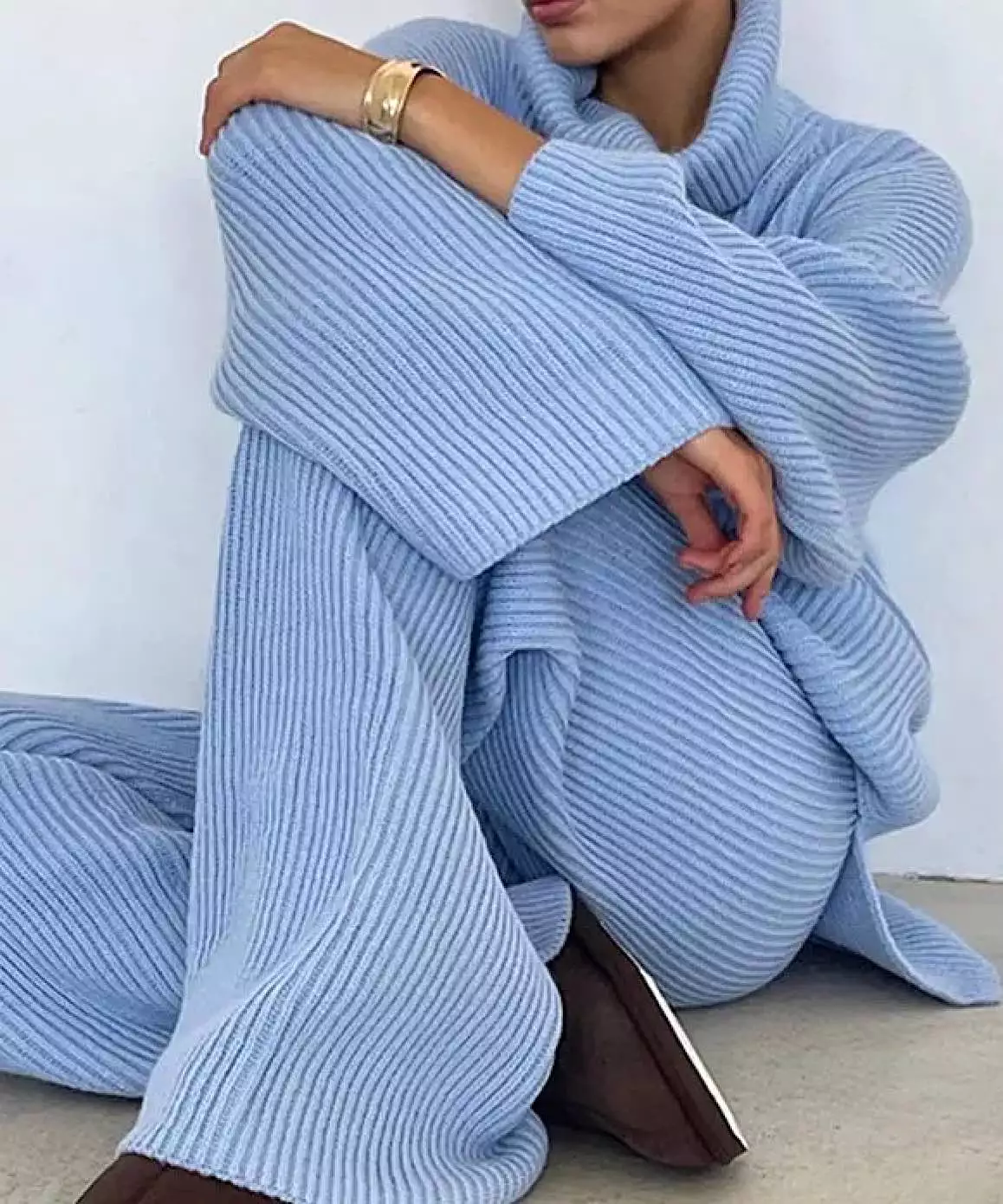 High Waisted Wide Leg Pants and Loose Turtleneck Sweater Coord Set