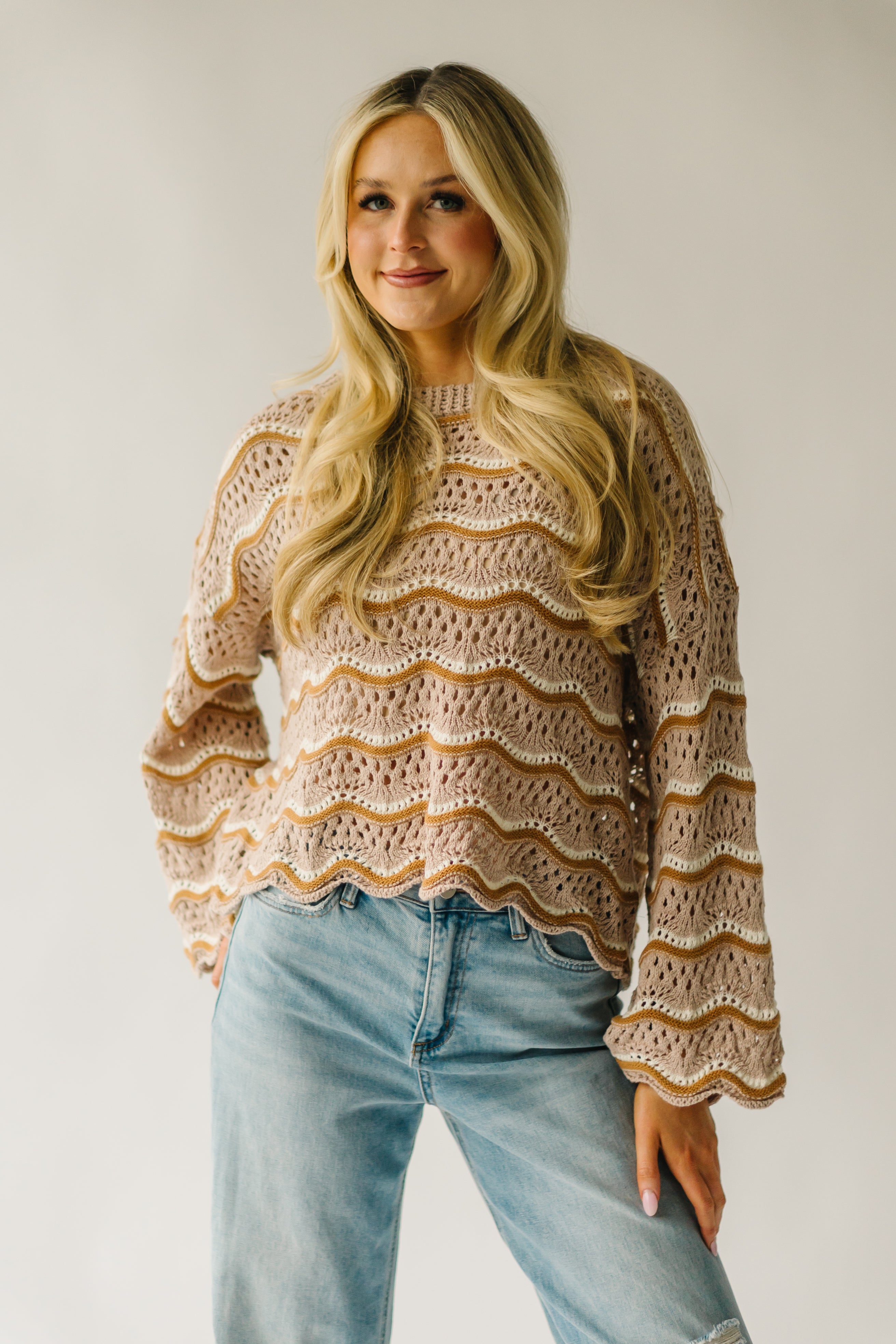 Hondo Wavy Crochet Sweater - Taupe Multi.