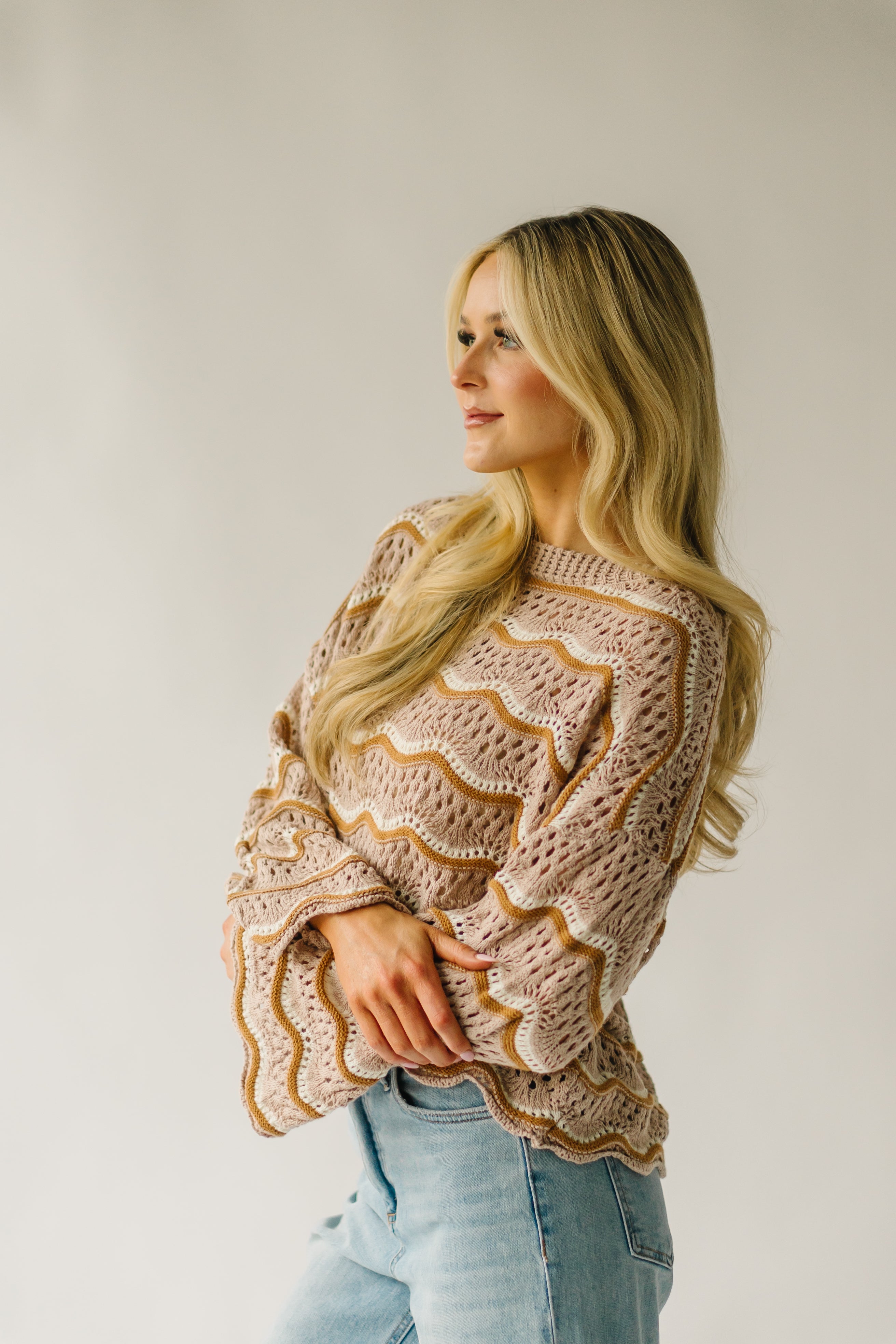 Hondo Wavy Crochet Sweater - Taupe Multi.