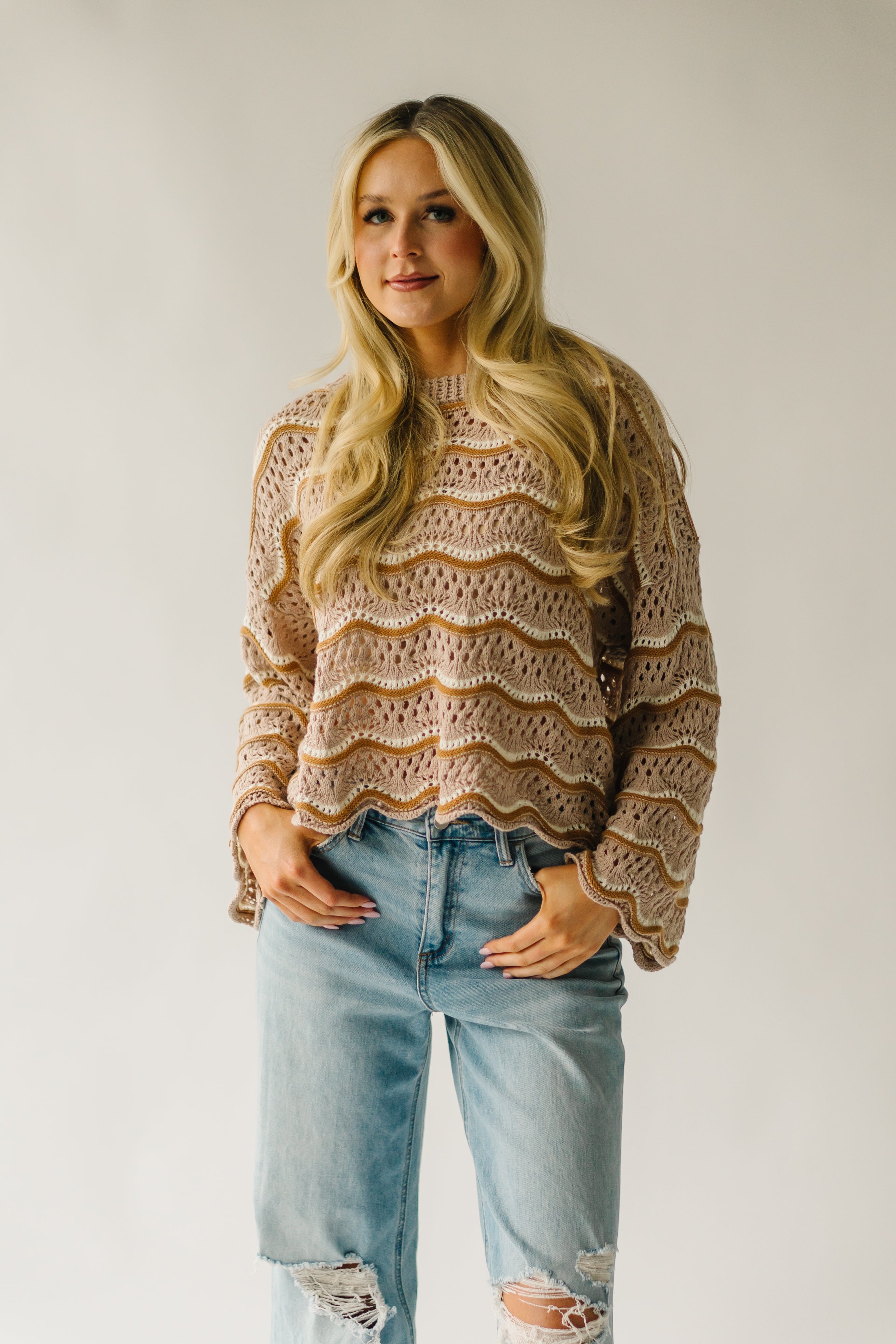 Hondo Wavy Crochet Sweater - Taupe Multi.