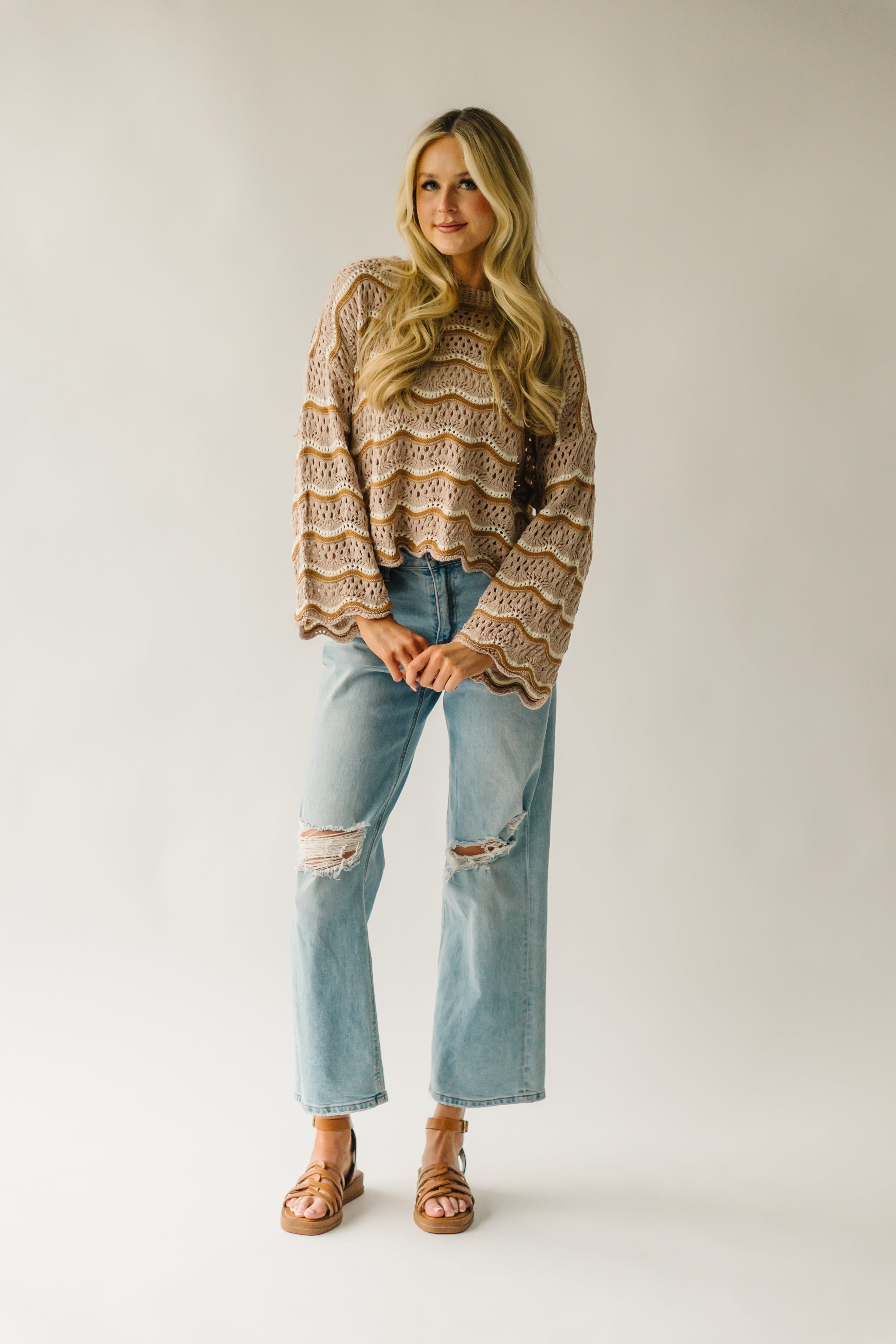 Hondo Wavy Crochet Sweater - Taupe Multi.