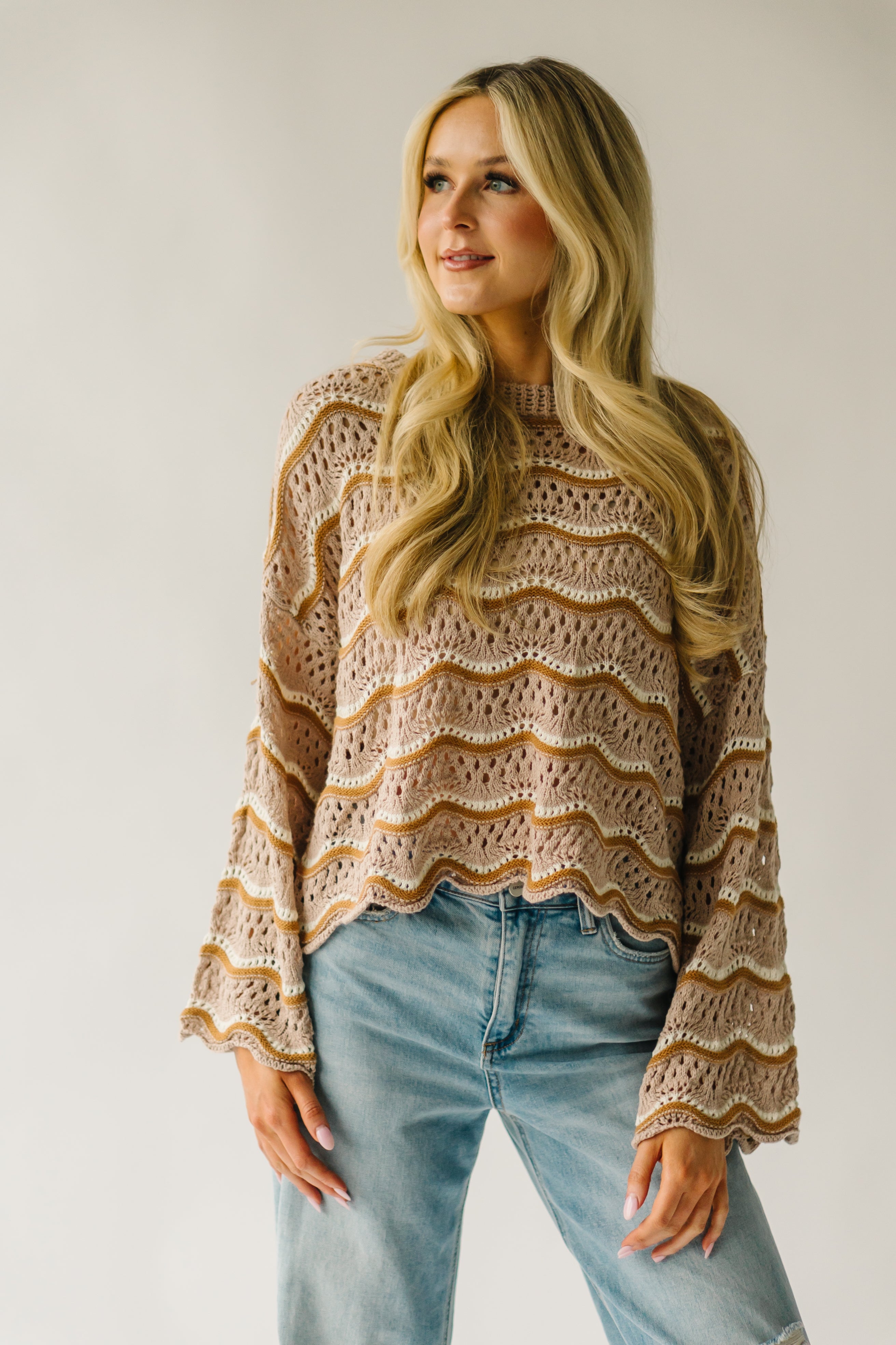 Hondo Wavy Crochet Sweater - Taupe Multi.