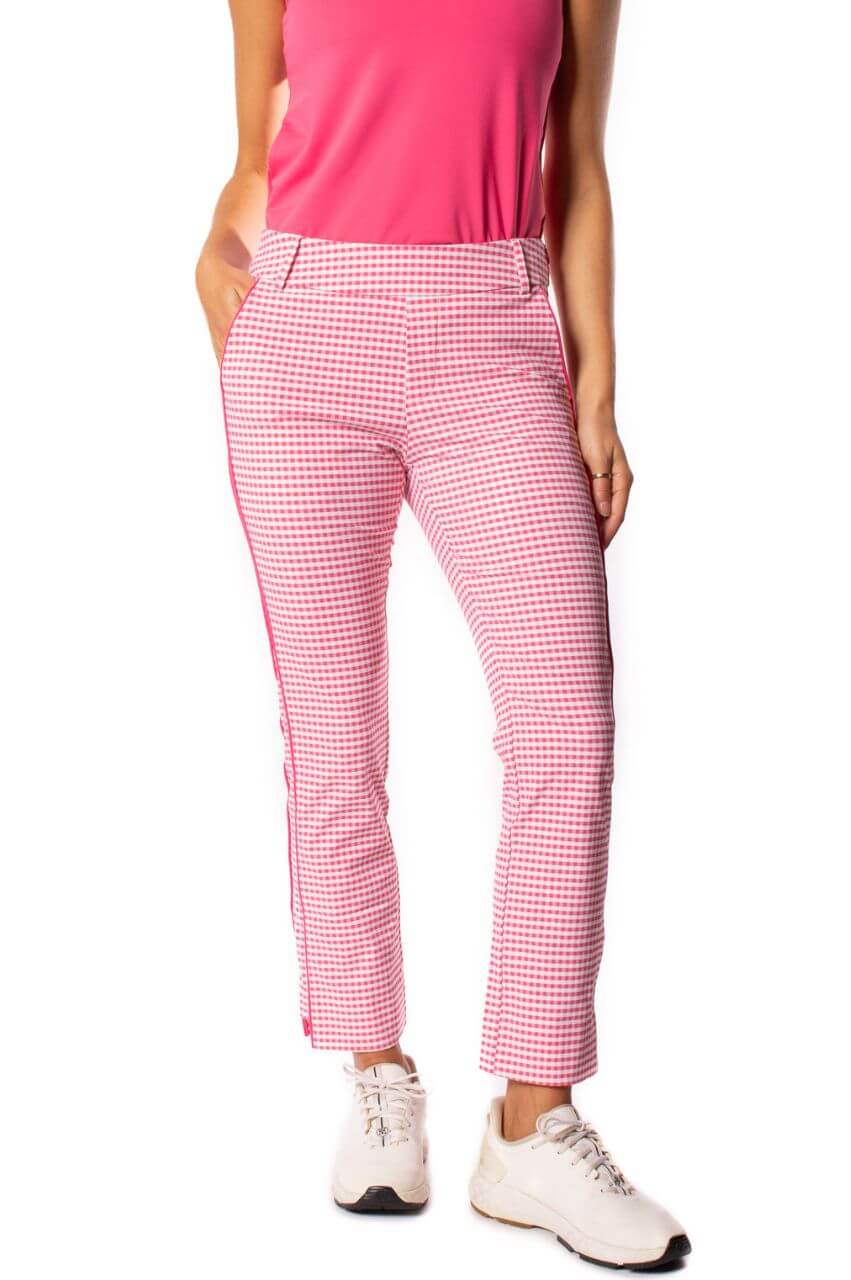 Hot Pink and White Checkered Stretch Ankle Pants.