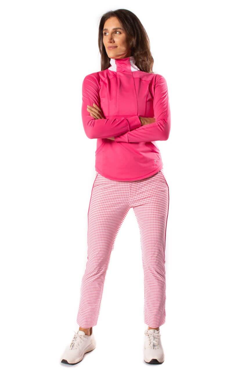 Hot Pink and White Checkered Stretch Ankle Pants.