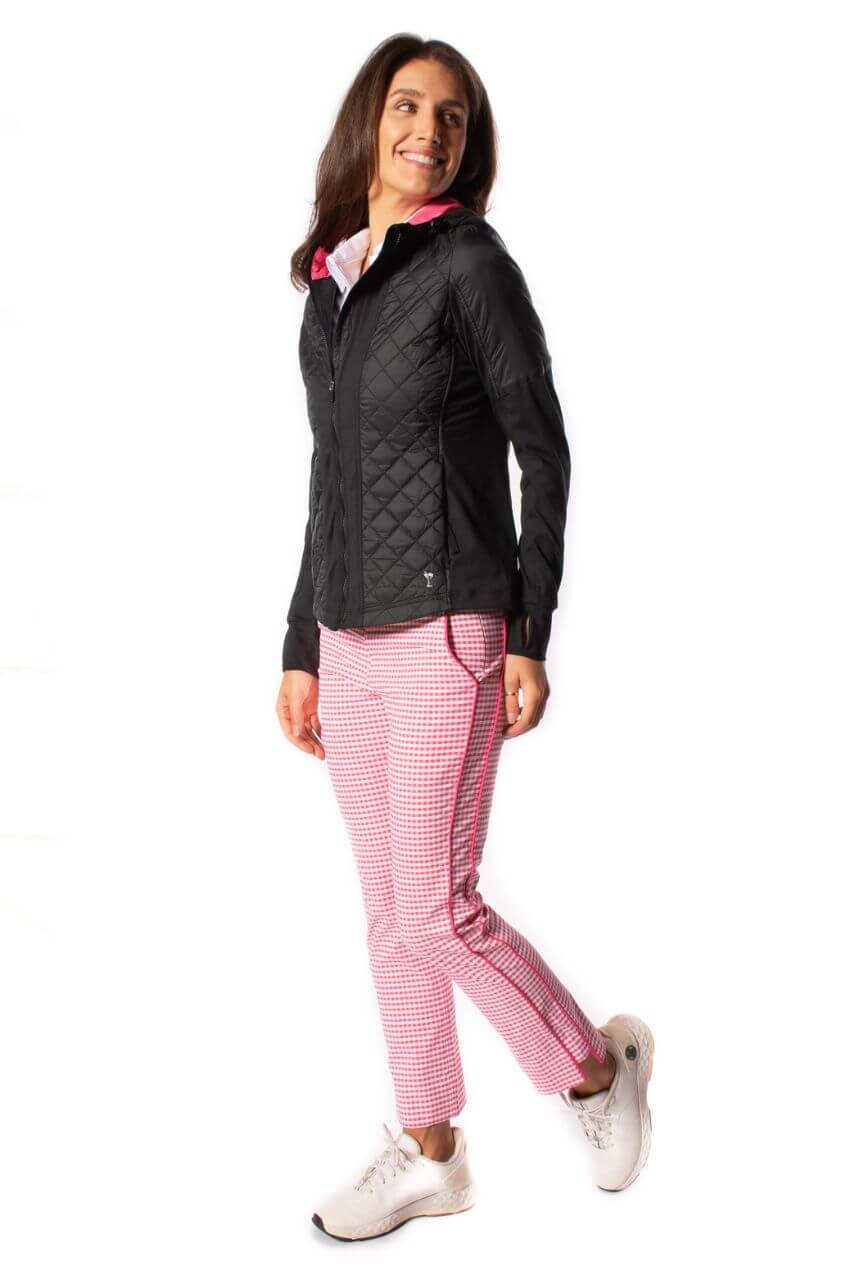 Hot Pink and White Checkered Stretch Ankle Pants.