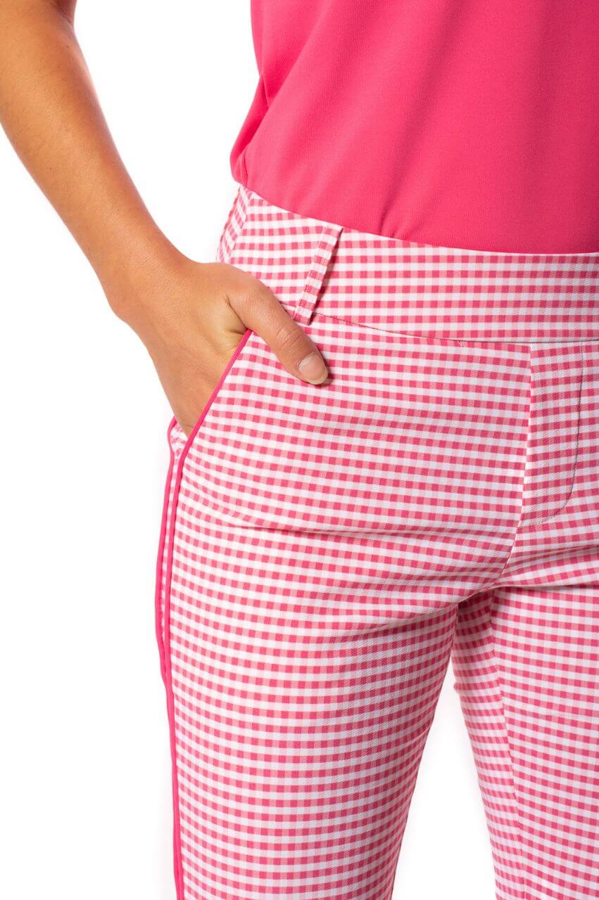 Hot Pink and White Checkered Stretch Ankle Pants.