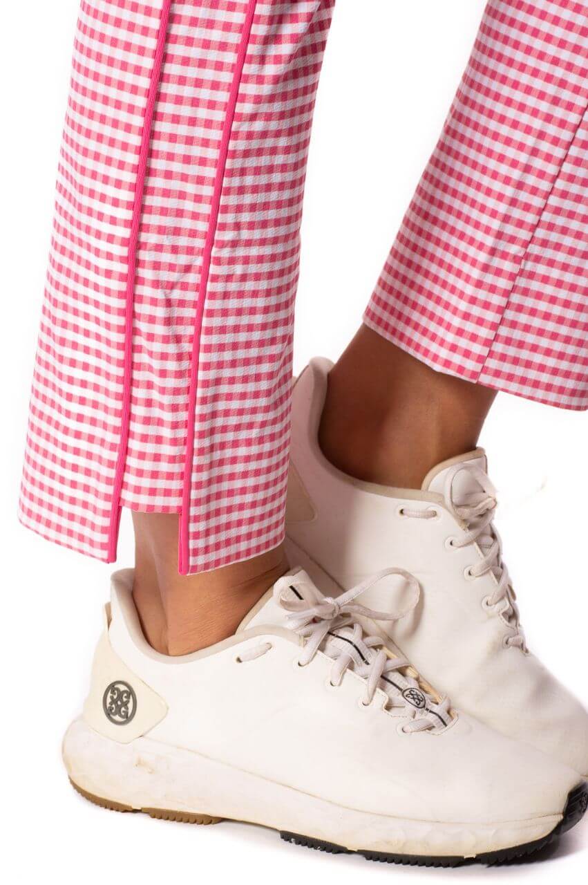 Hot Pink and White Checkered Stretch Ankle Pants.