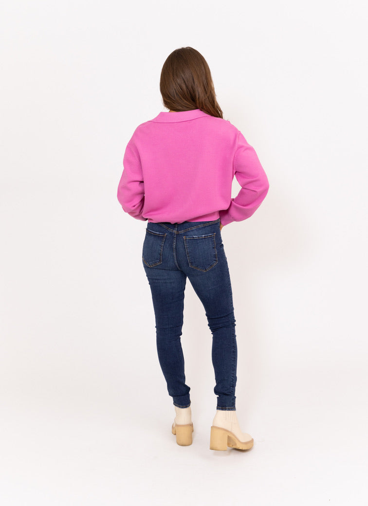 Hot Pink V-neck Sweater Top - Buy Now