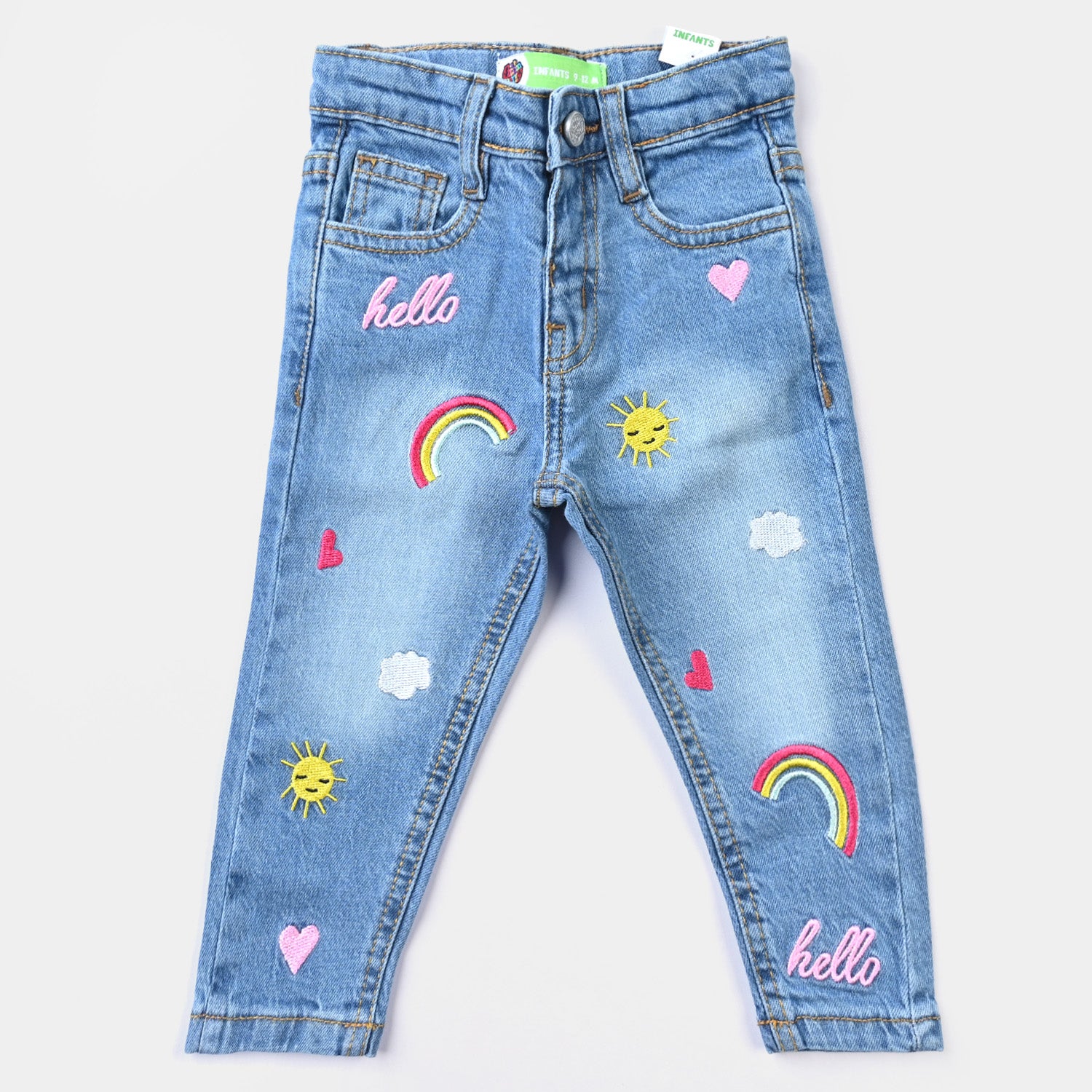 Infant Girls Denim Pants Sun Shine Rainbow Ice Blue