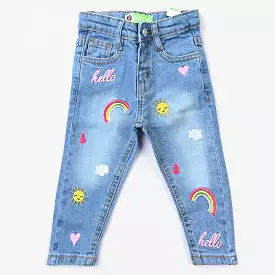 Infant Girls Denim Stretch Pant in Sun Shine Rainbow-Ice Blue