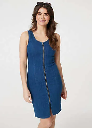 Denim Sleeveless Zip Front Shift Dress by Izabel London (Grattan)