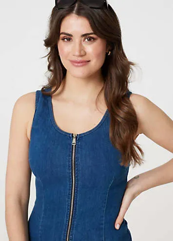 Denim Sleeveless Zip Front Shift Dress by Izabel London (Grattan)