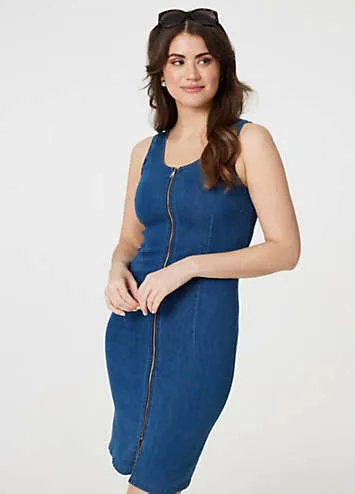 Denim Sleeveless Zip Front Shift Dress by Izabel London (Grattan)