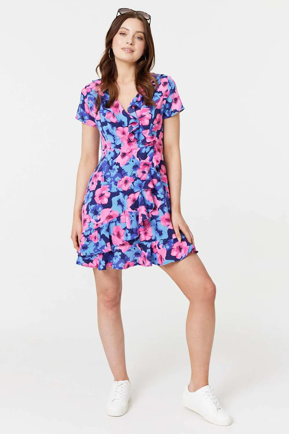 Izabel London - Floral Frill Faux Wrap Short Dress