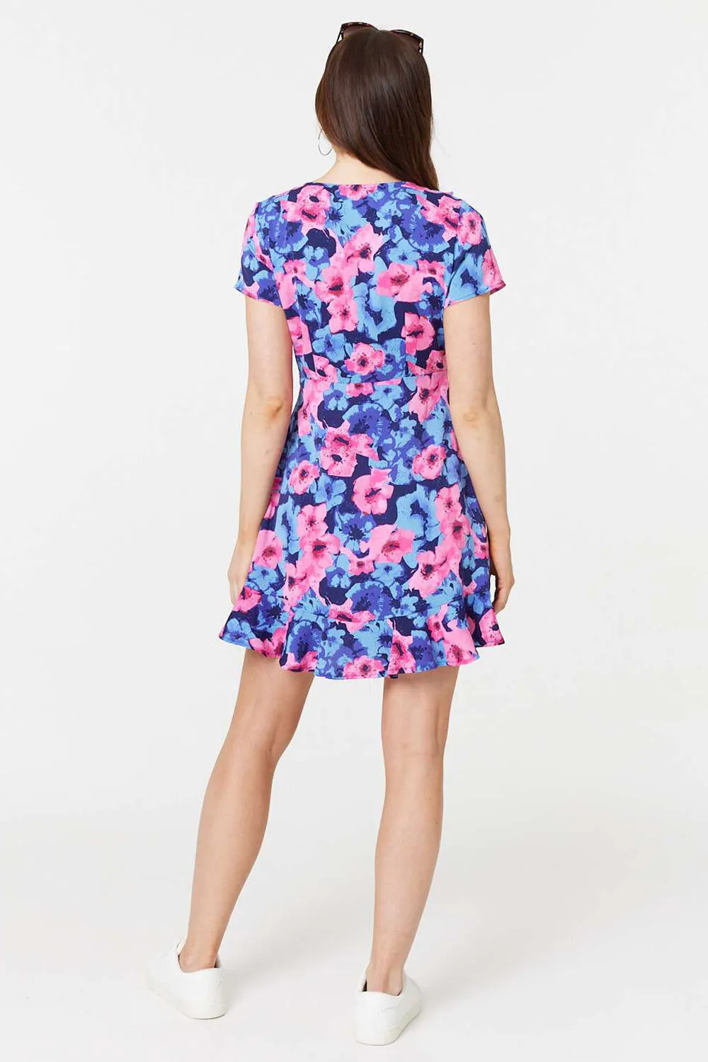 Izabel London - Floral Frill Faux Wrap Short Dress