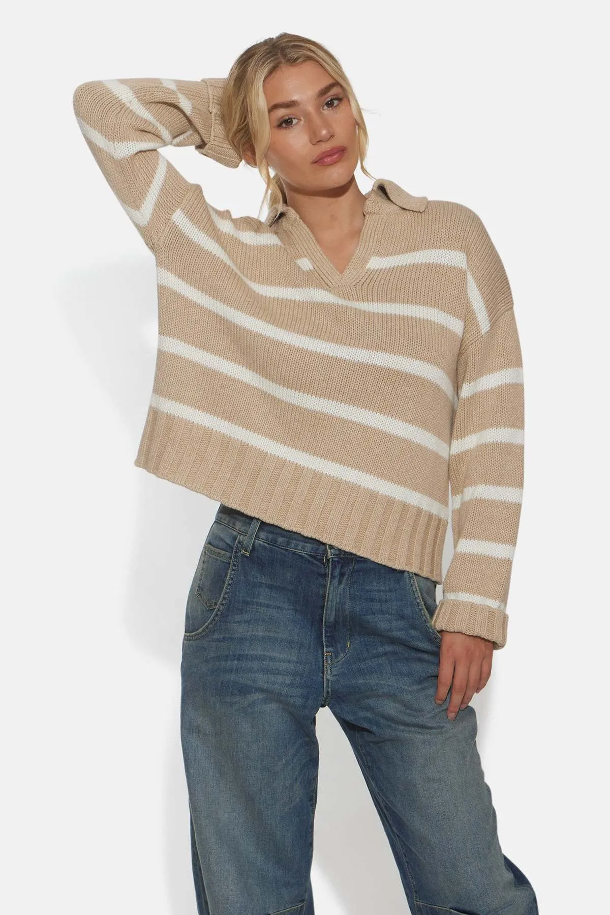 Beige and White Striped Jackie Sweater - Shop Now