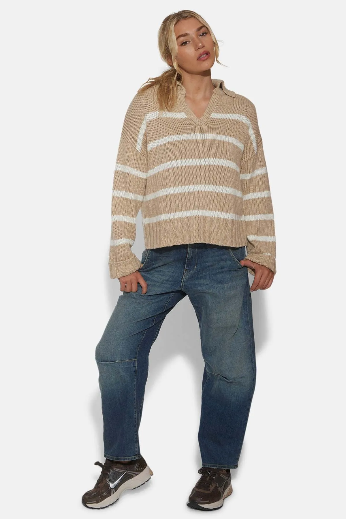 Beige and White Striped Jackie Sweater - Shop Now