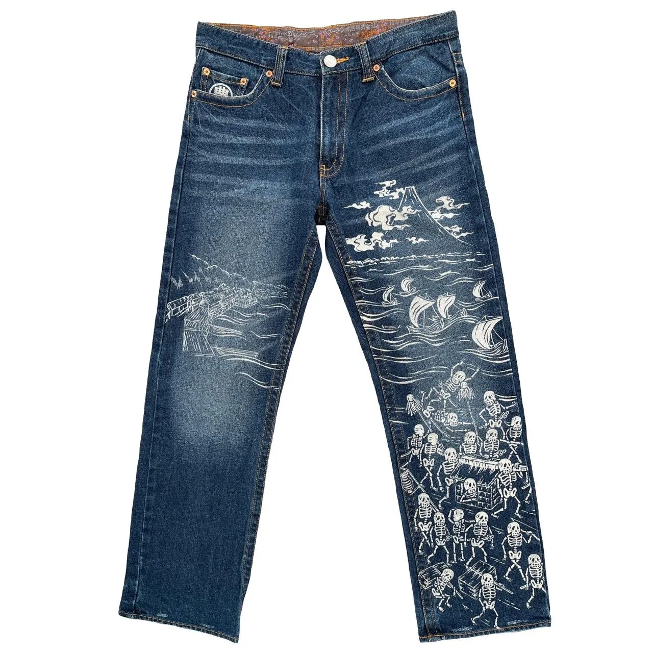 Japanese Skeleton Print Denim Jeans