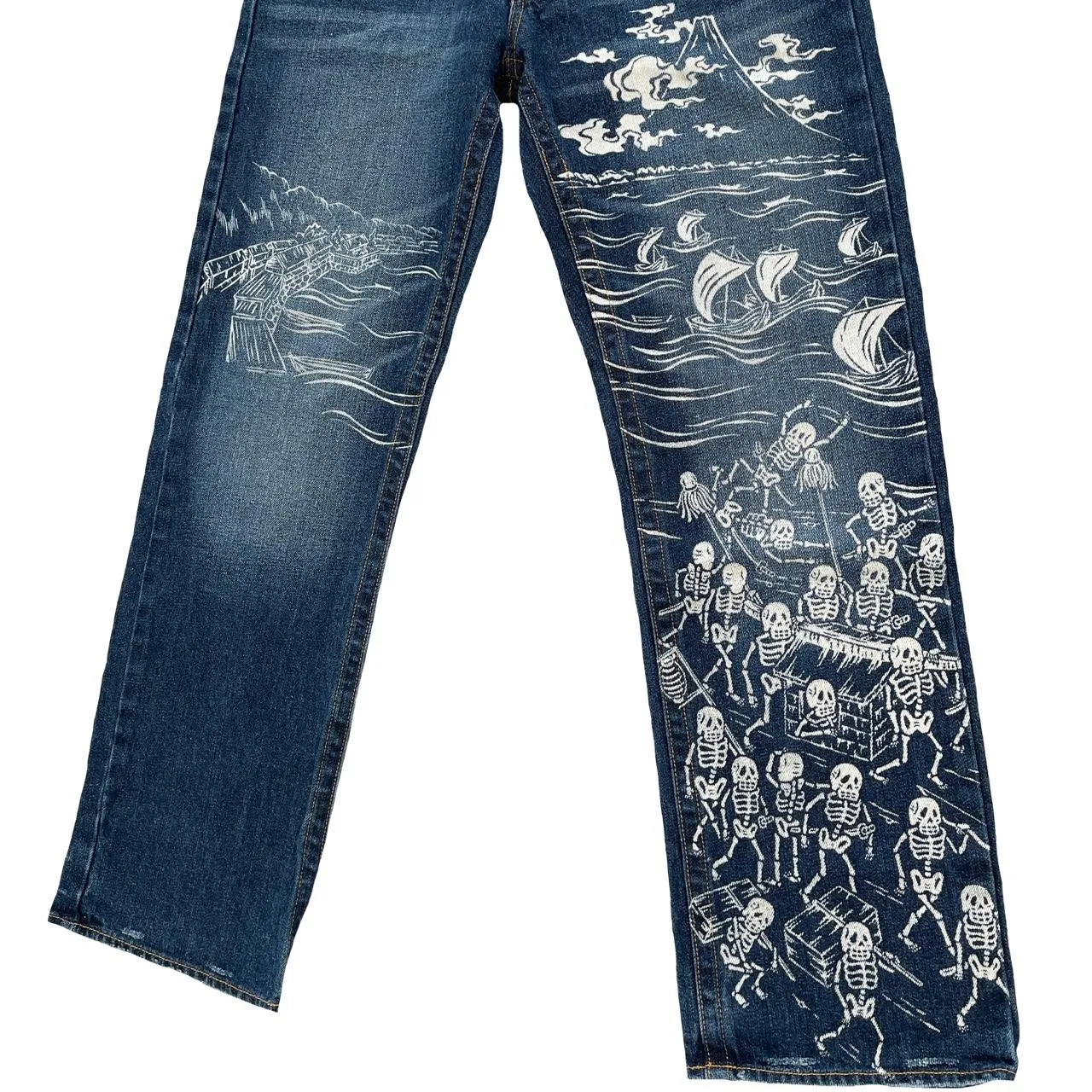 Japanese Skeleton Print Denim Jeans