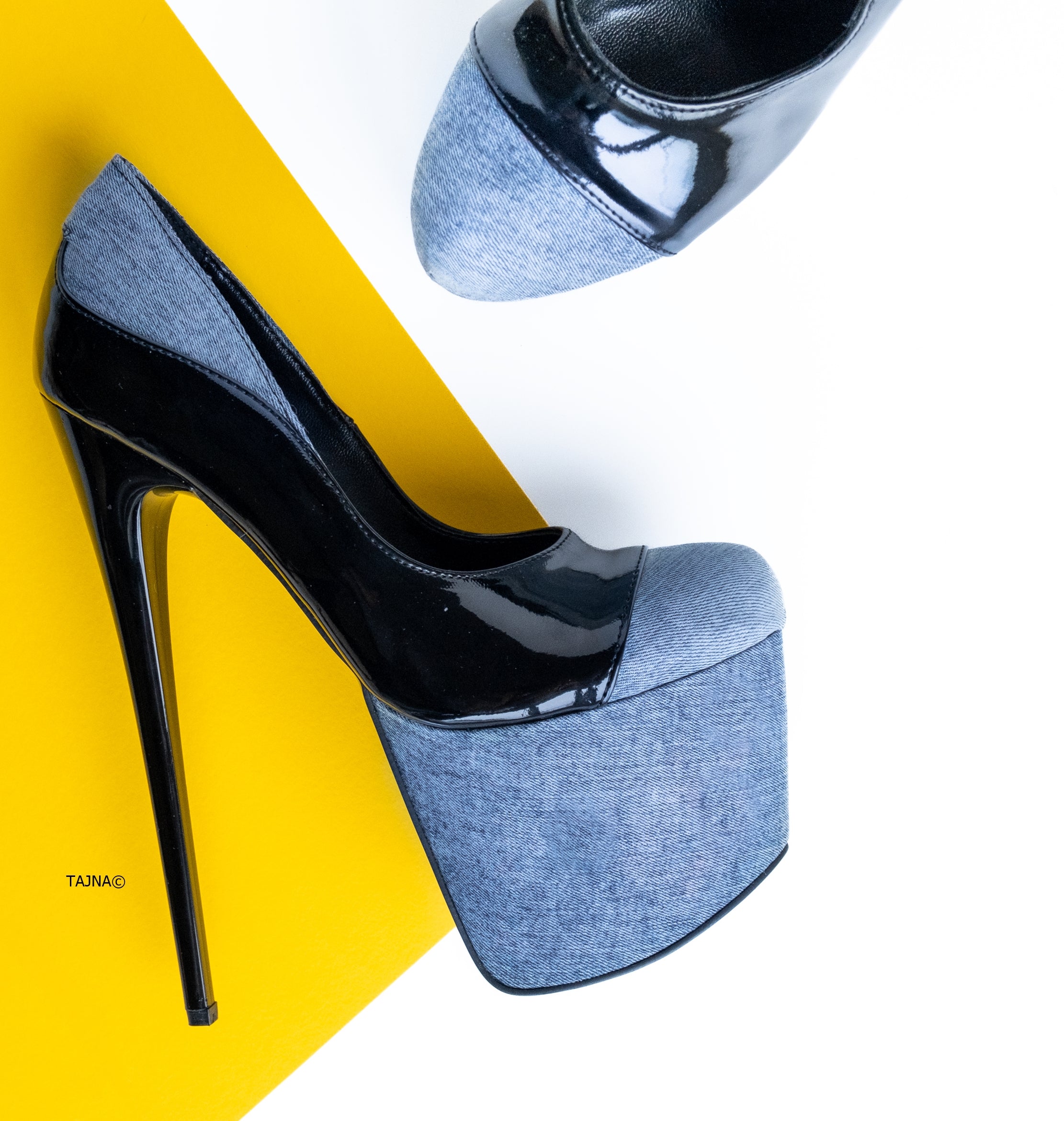 Jean Denim Black High Heel Pumps