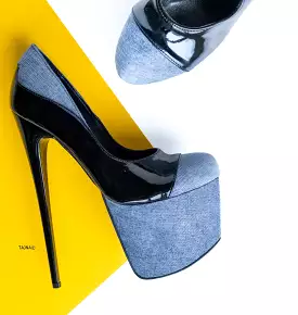 Jean Denim Black High Heel Pumps