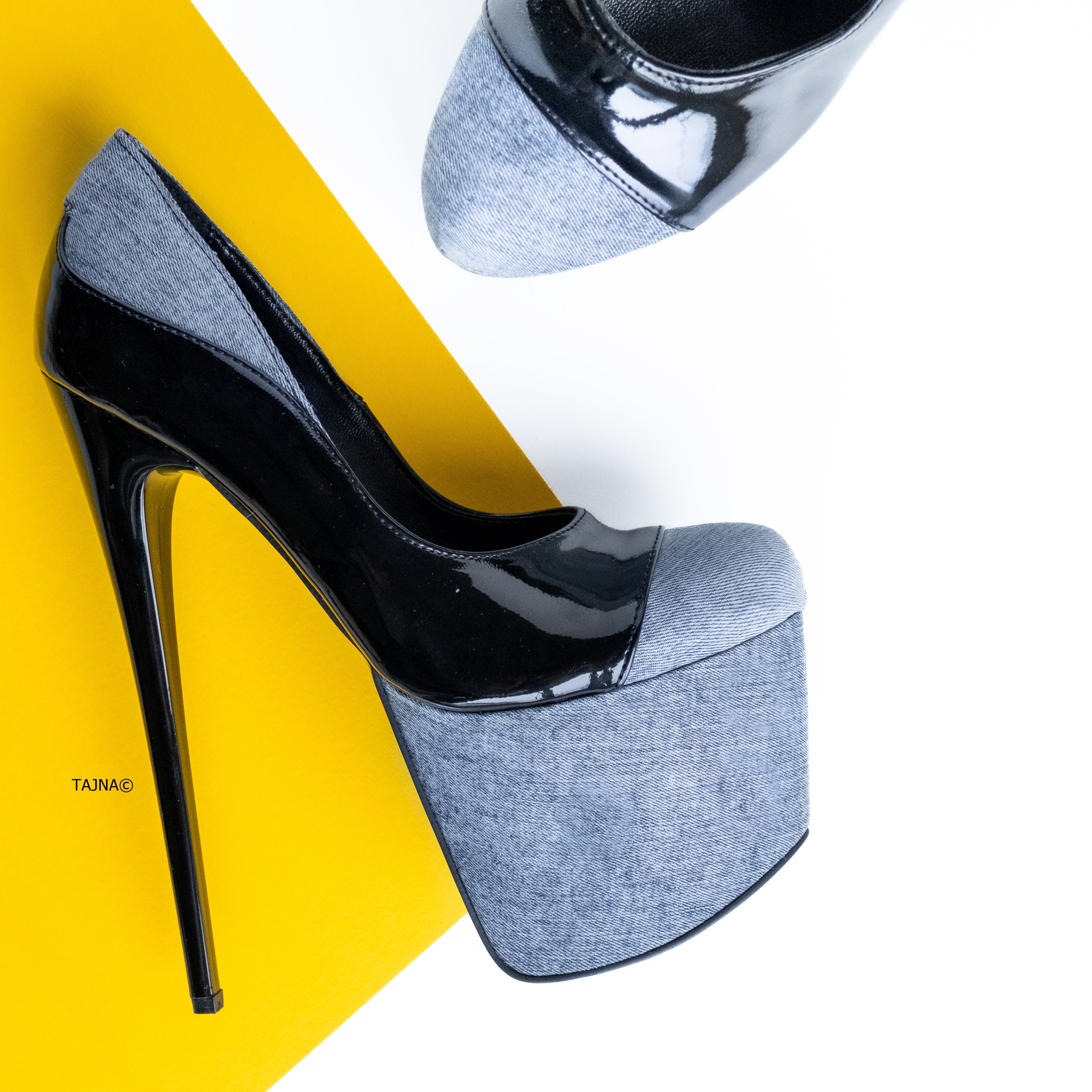 Jean Denim Black High Heel Pumps