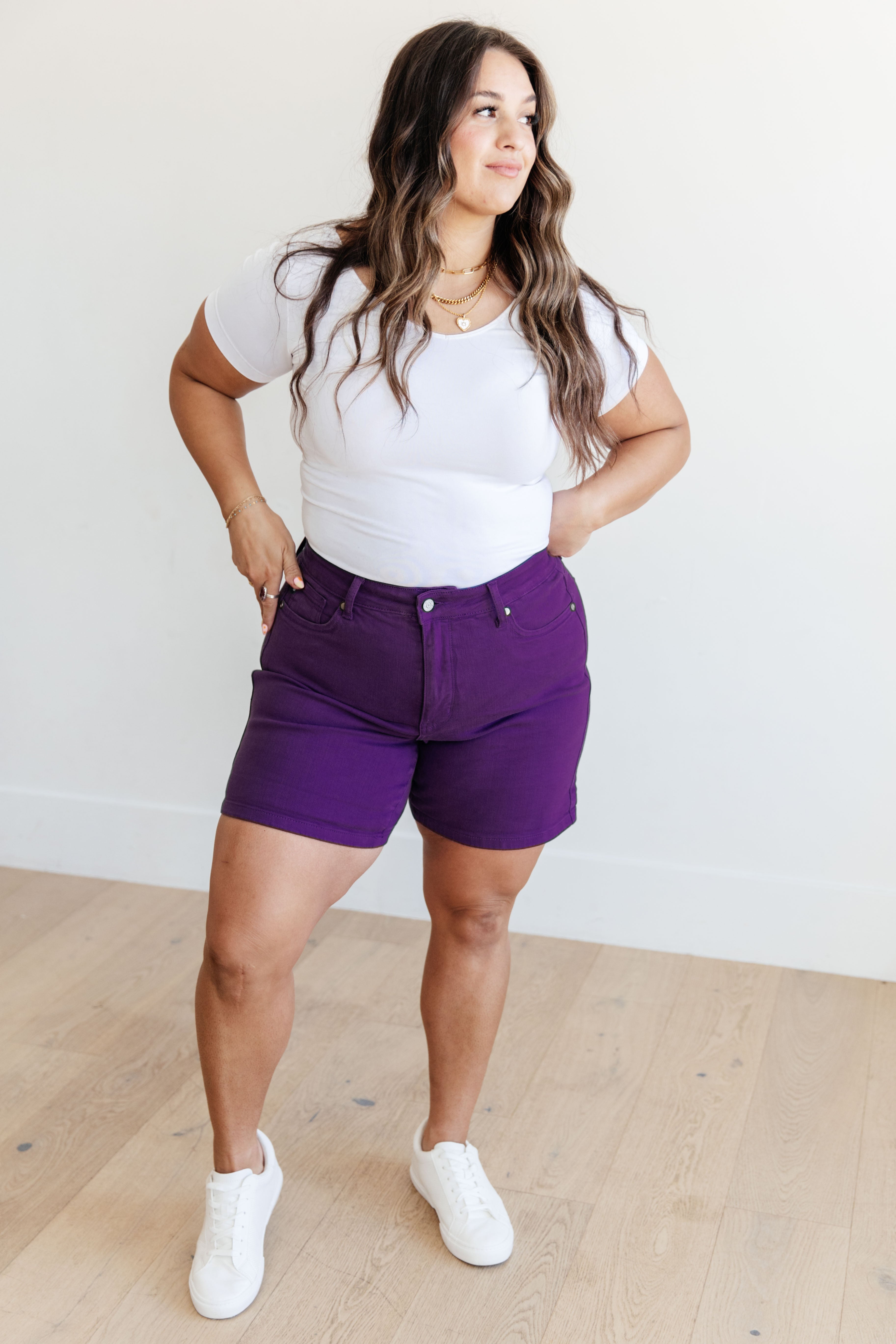 Jenna High Rise Purple Control Top Cuffed Shorts