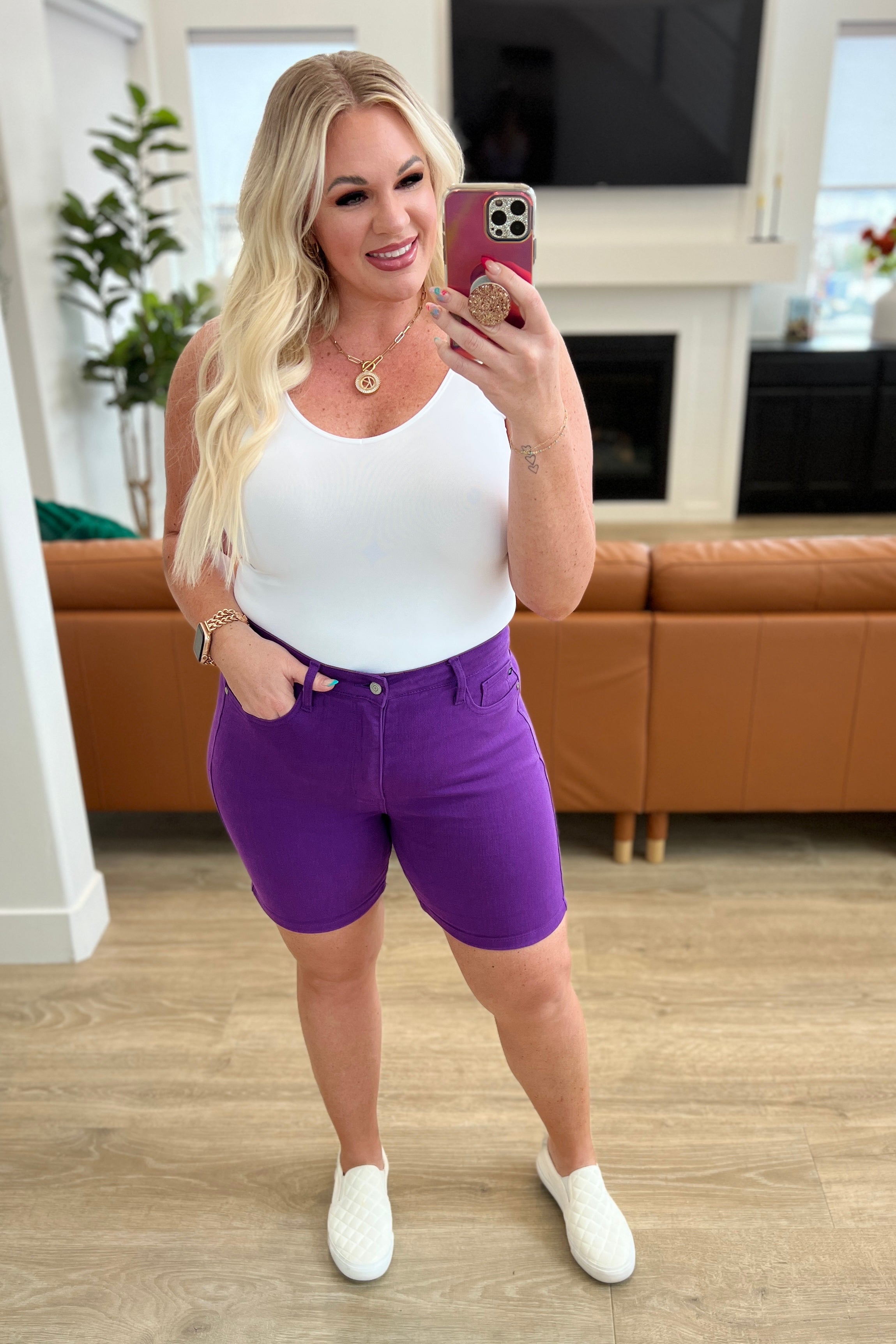 Jenna High Rise Purple Control Top Cuffed Shorts