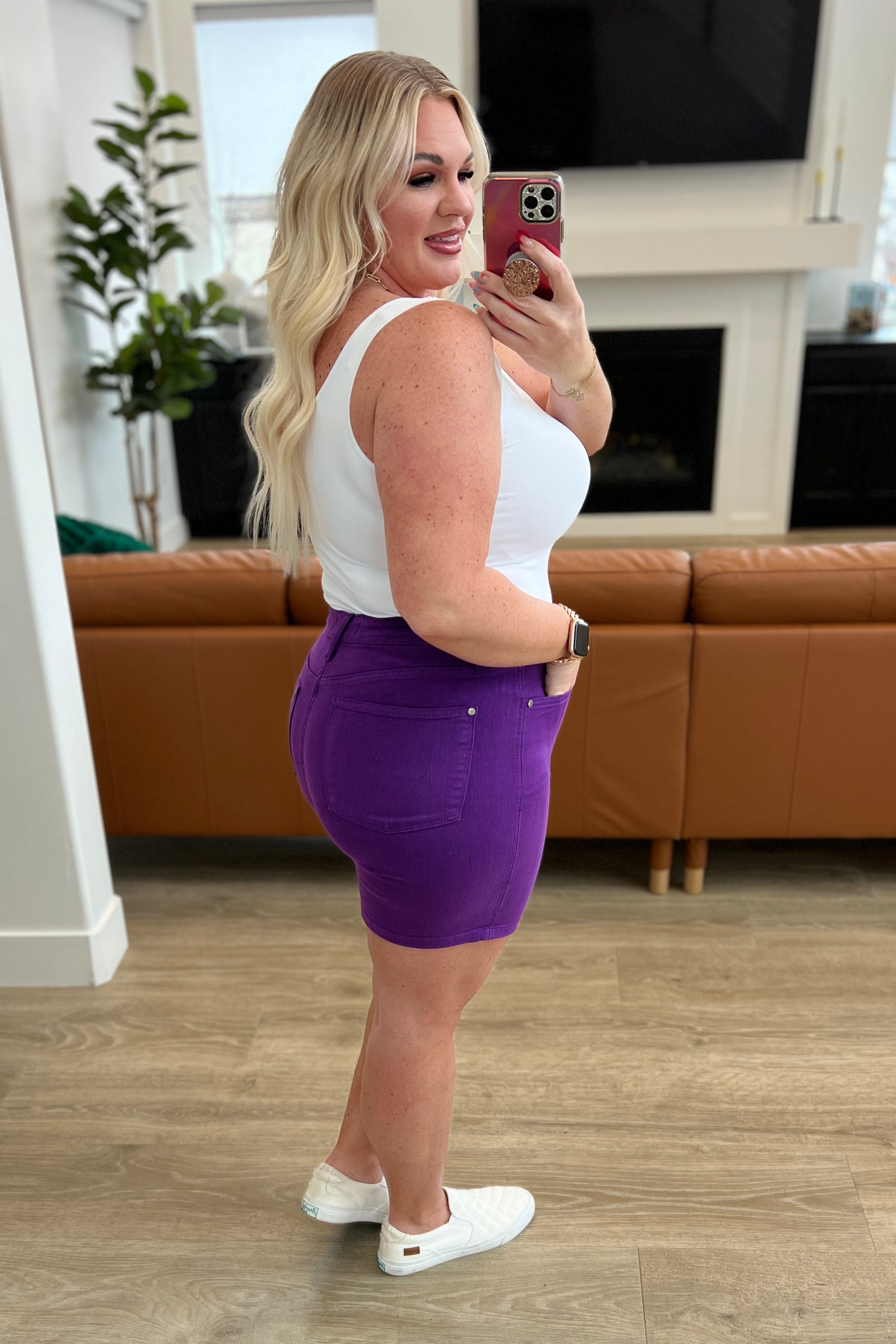 Jenna High Rise Purple Control Top Cuffed Shorts