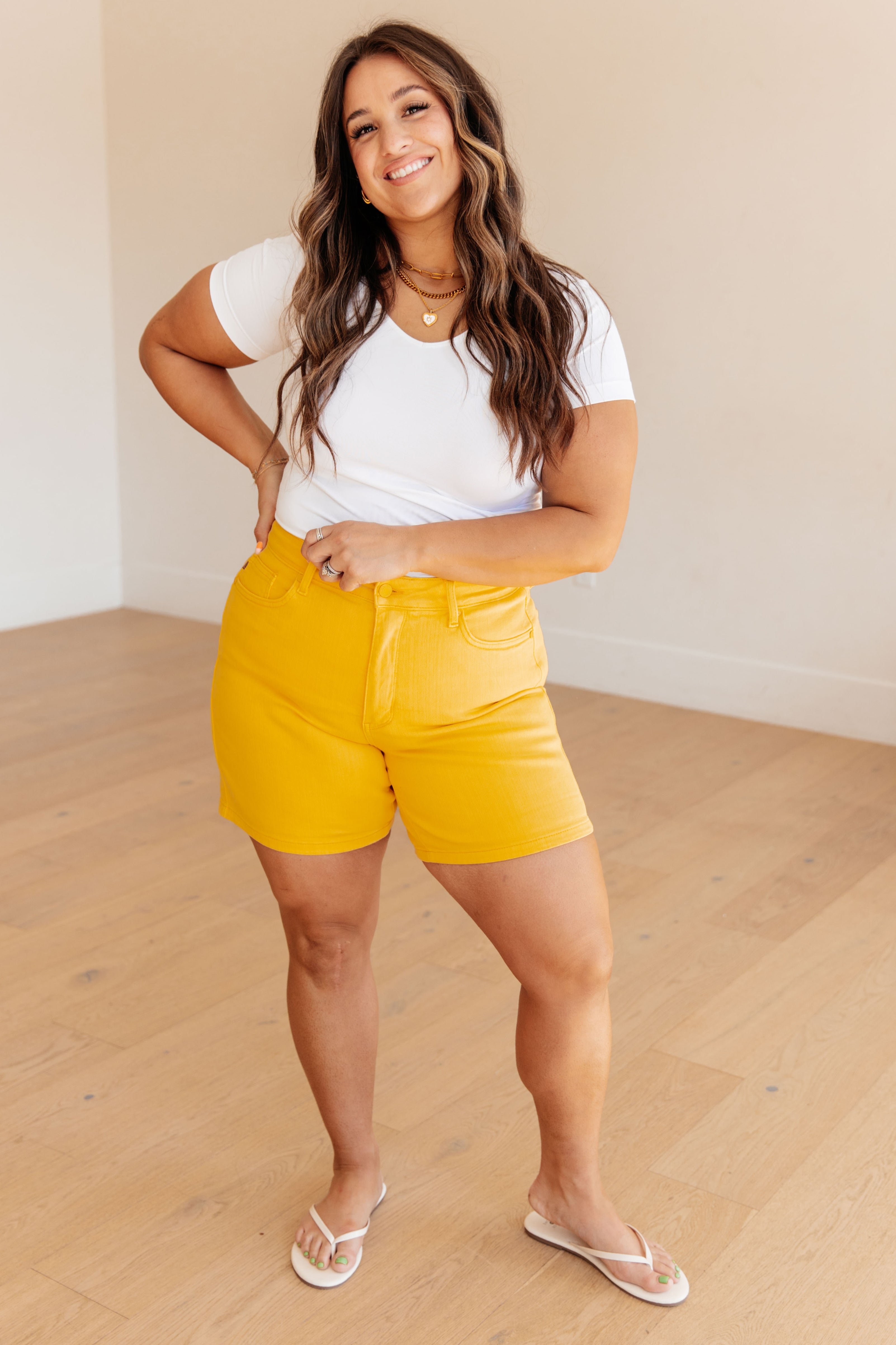 Jenna Yellow High Rise Control Top Cuffed Shorts