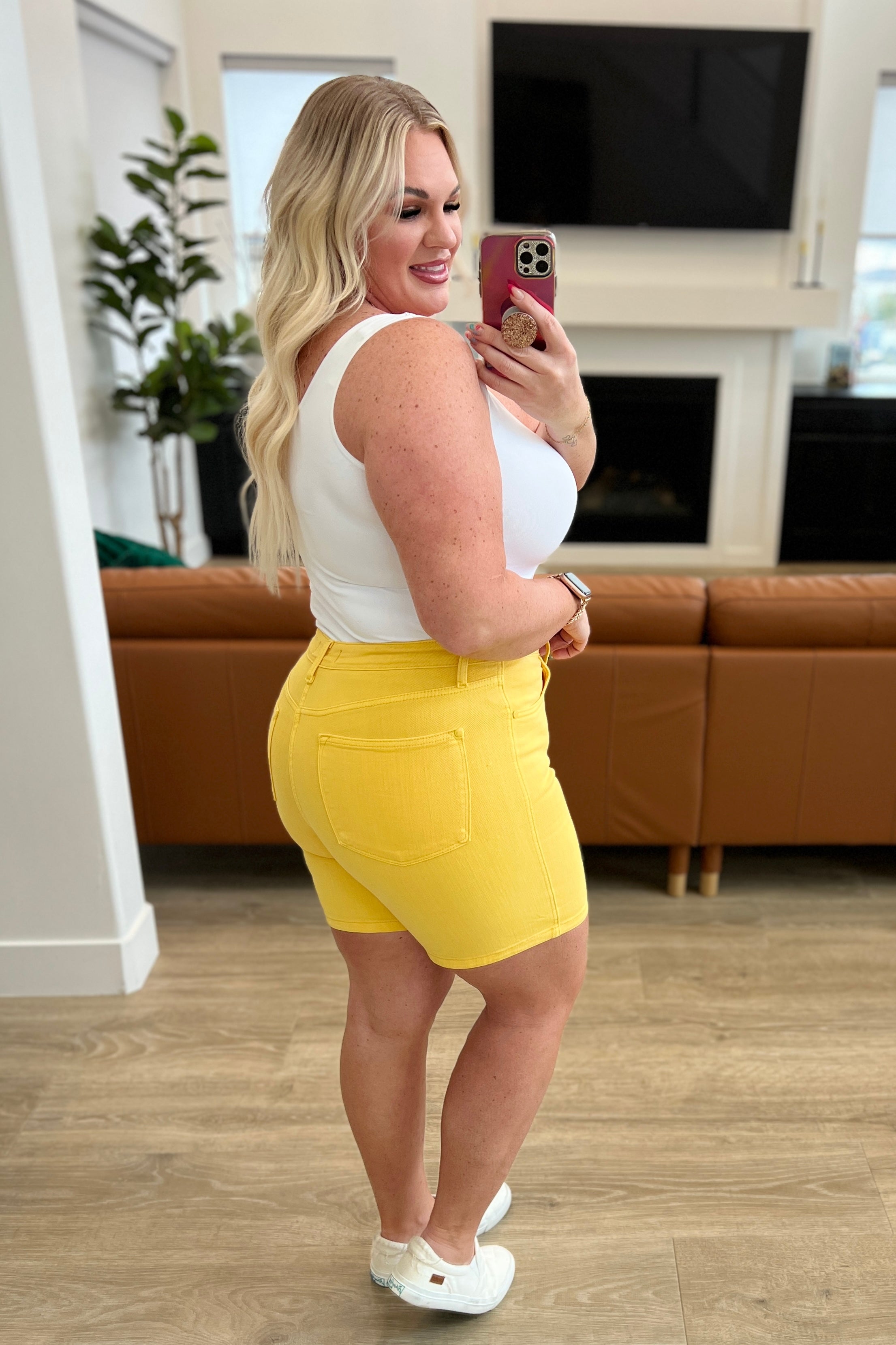 Jenna Yellow High Rise Control Top Cuffed Shorts