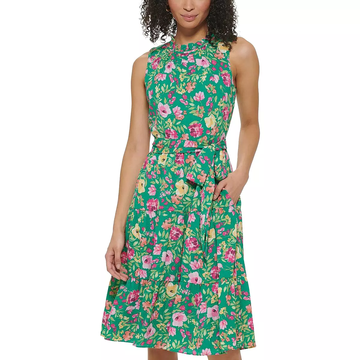 Jessica Howard Petite Chiffon Fit & Flare Dress with Ruffled Details