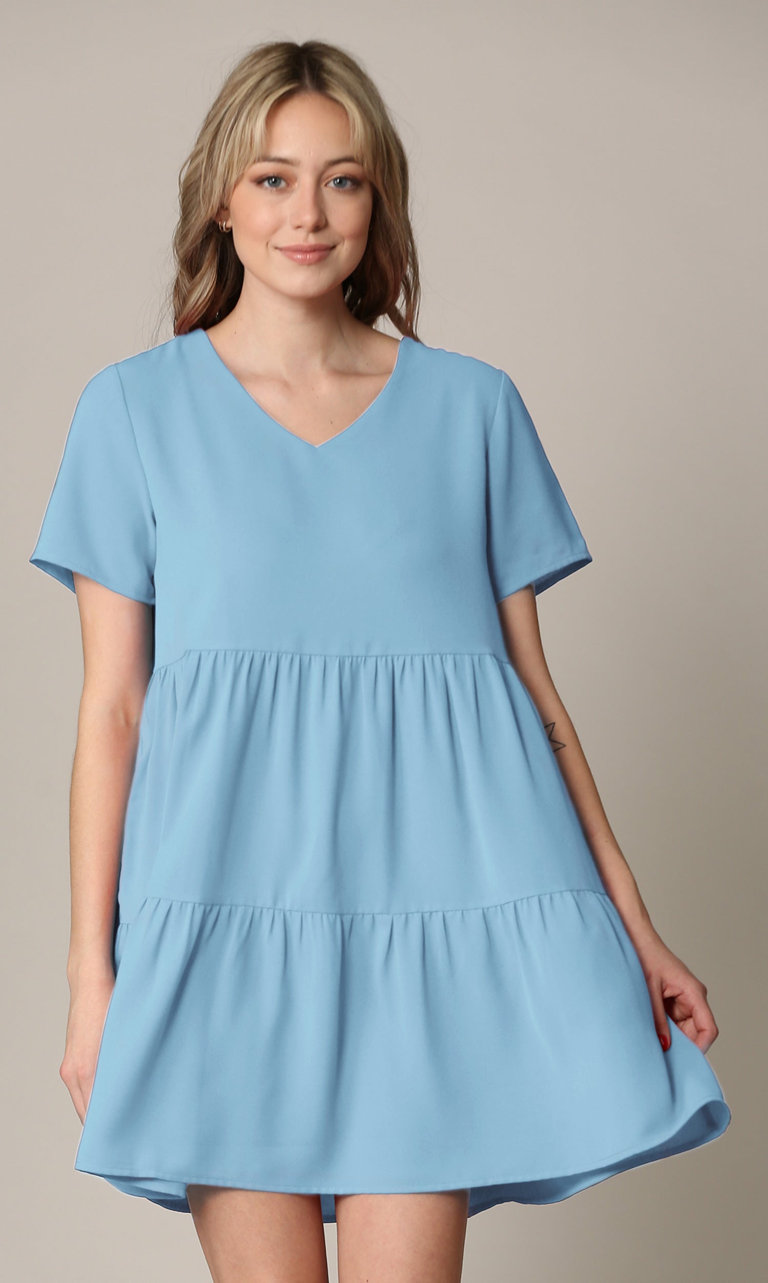 Johnny Casual Flowy Swing Shift Dress - Tiered, Short Sleeve