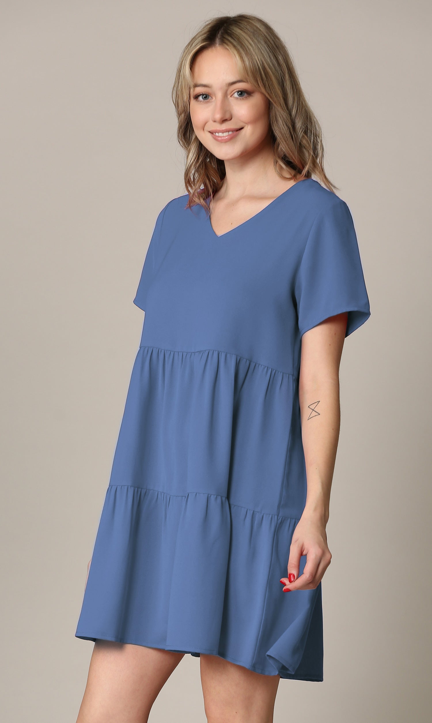 Johnny Casual Flowy Swing Shift Dress - Tiered, Short Sleeve