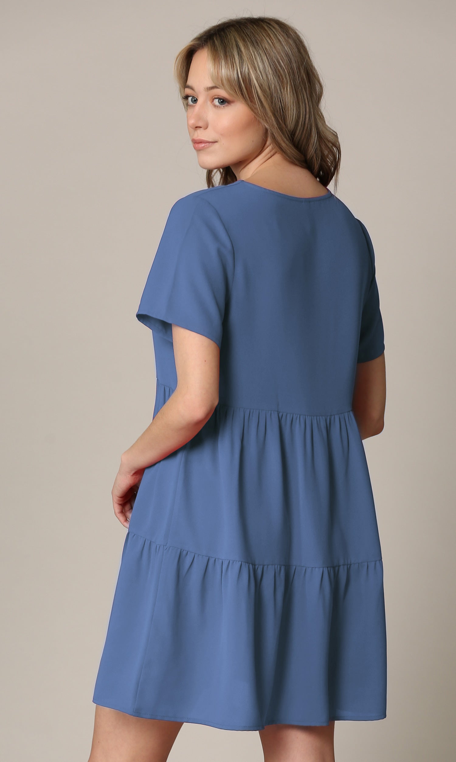 Johnny Casual Flowy Swing Shift Dress - Tiered, Short Sleeve