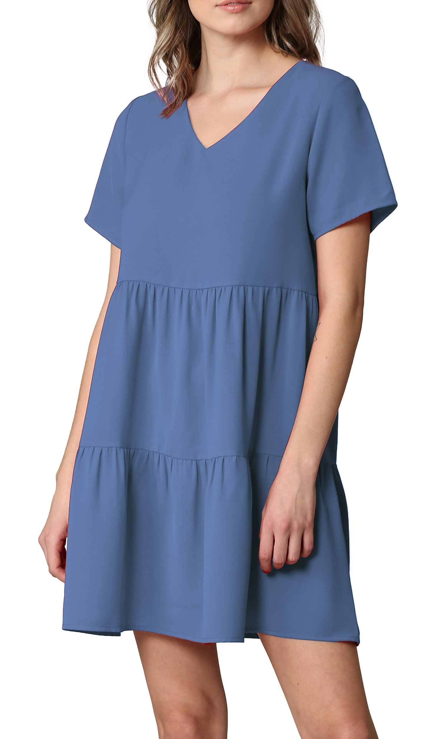 Johnny Casual Flowy Swing Shift Dress - Tiered, Short Sleeve