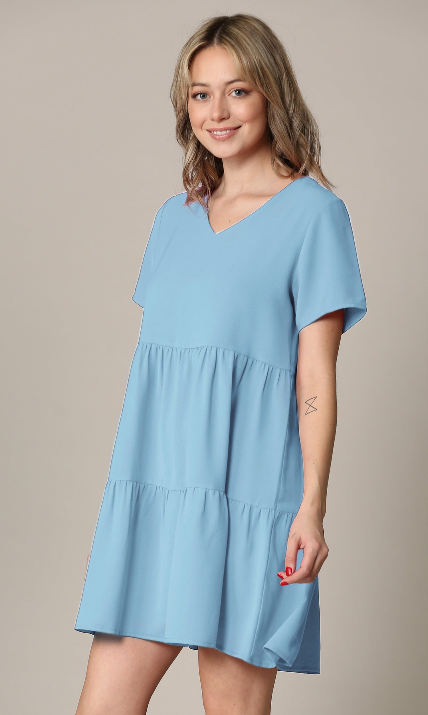 Johnny Casual Flowy Swing Shift Dress - Tiered, Short Sleeve