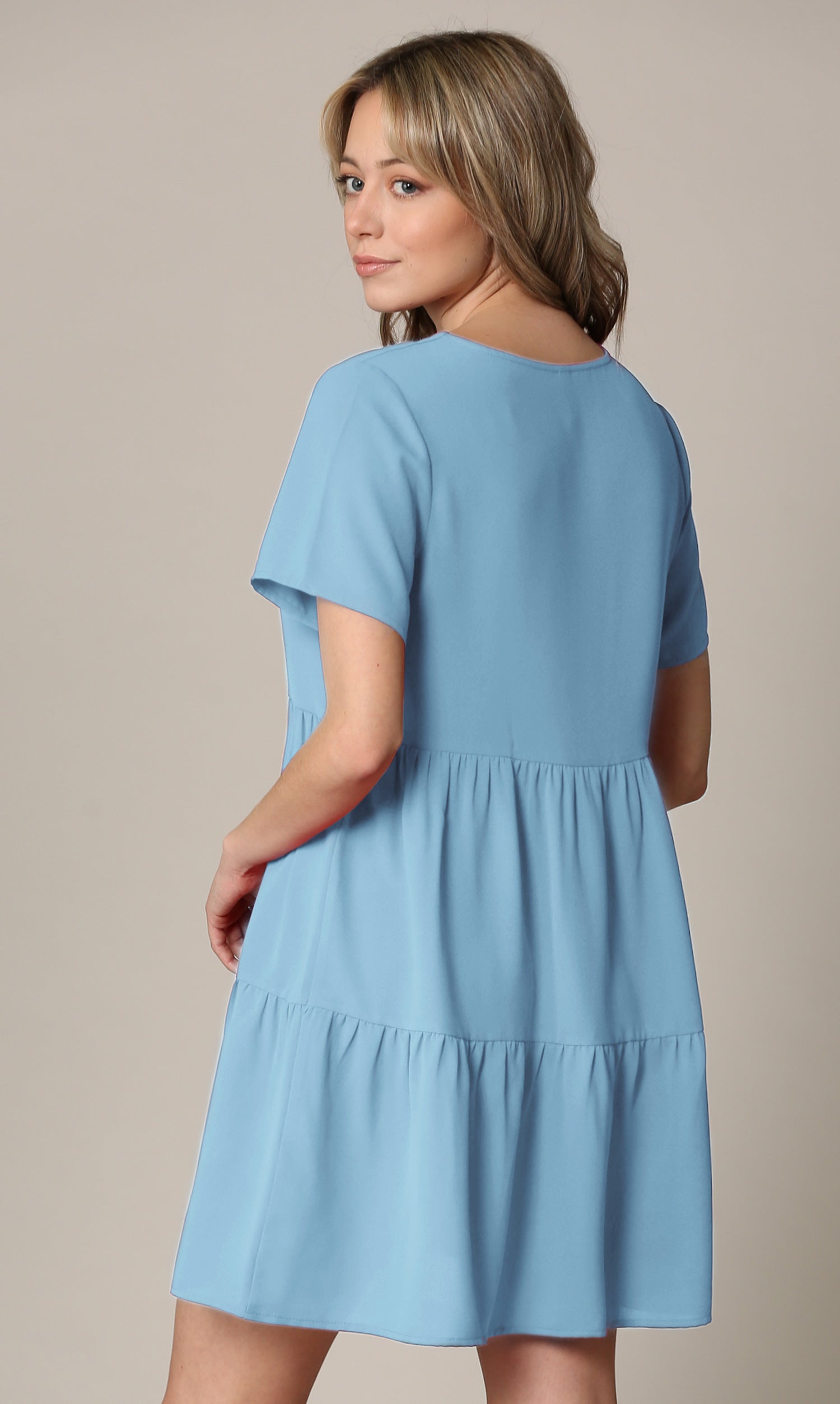 Johnny Casual Flowy Swing Shift Dress - Tiered, Short Sleeve