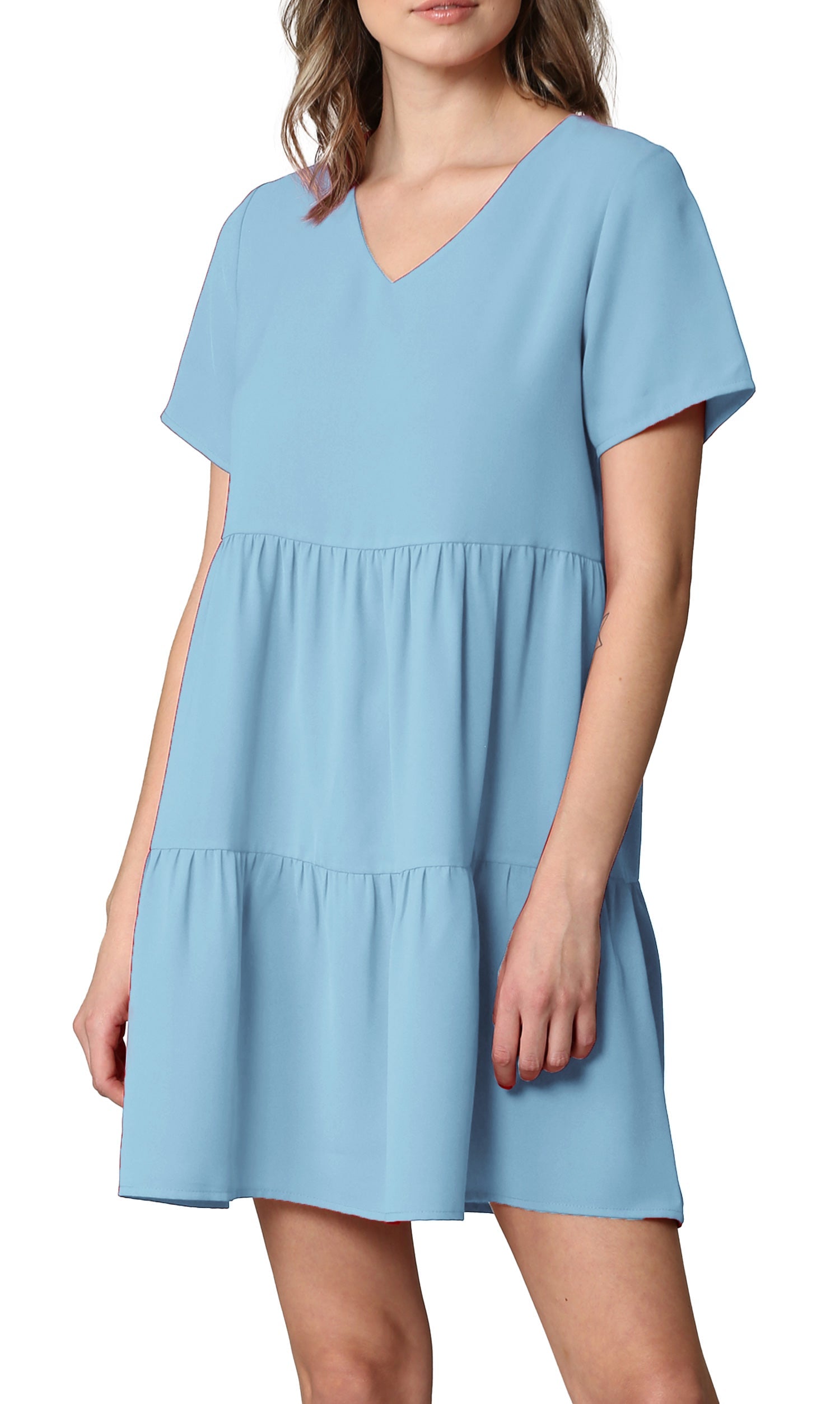 Johnny Casual Flowy Swing Shift Dress - Tiered, Short Sleeve