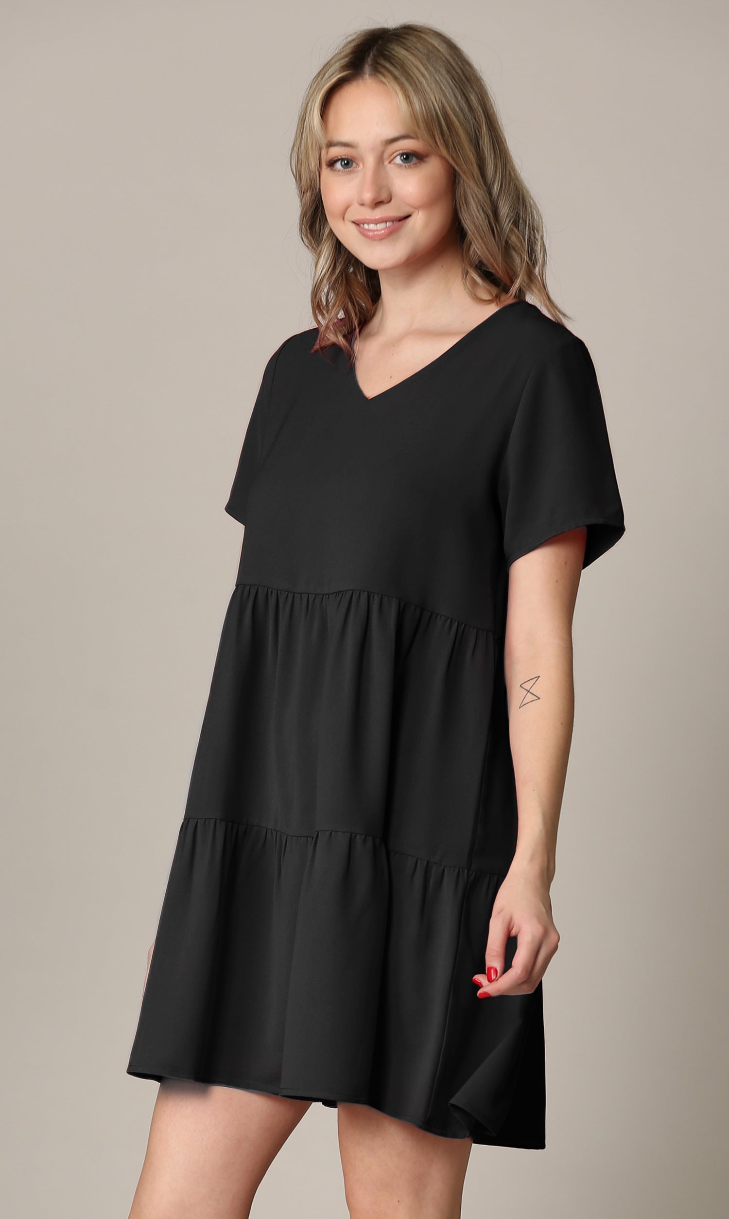 Johnny Casual Flowy Swing Shift Dress - Tiered, Short Sleeve