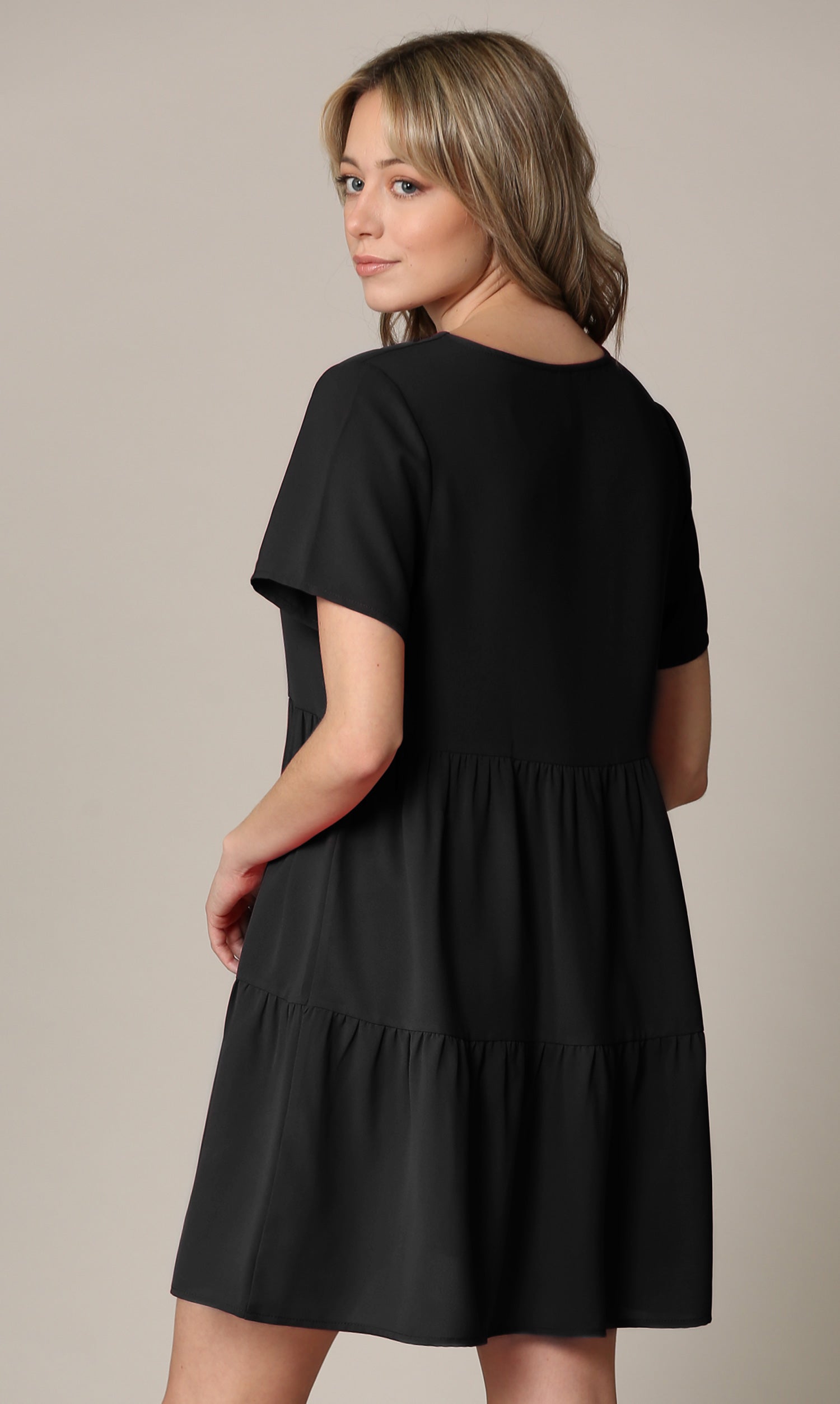 Johnny Casual Flowy Swing Shift Dress - Tiered, Short Sleeve