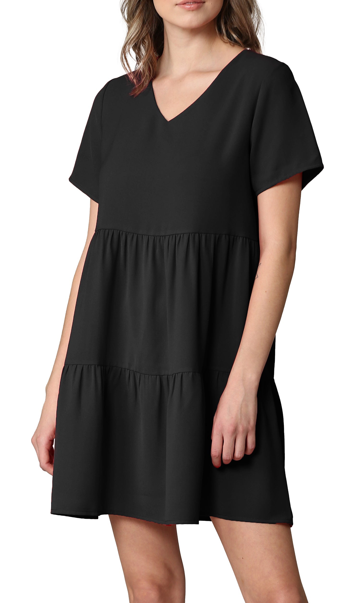 Johnny Casual Flowy Swing Shift Dress - Tiered, Short Sleeve