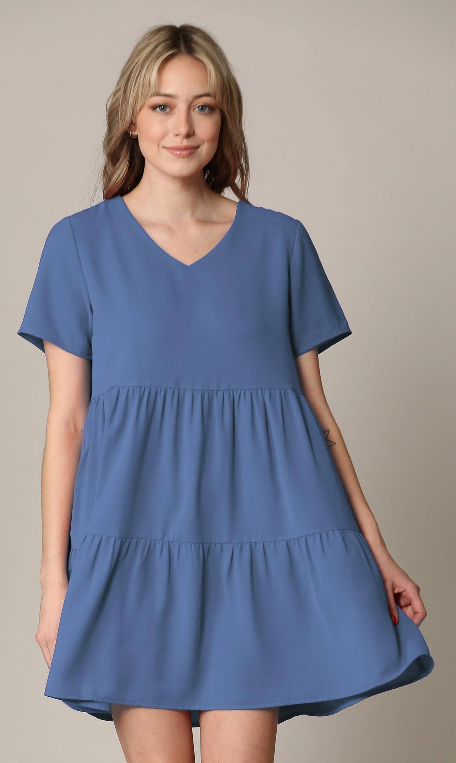 Johnny Casual Flowy Swing Shift Dress - Tiered, Short Sleeve