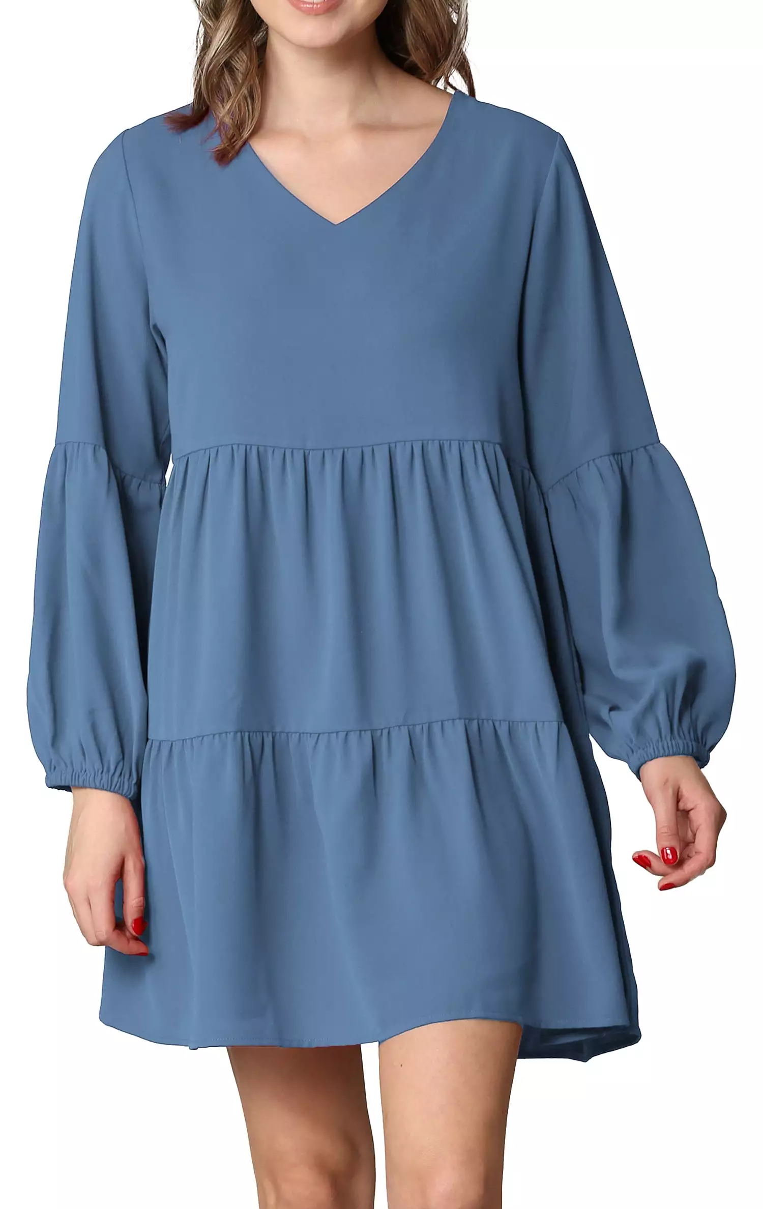 Johnny Casual Flowy Swing Shift Dress with Long Sleeves and Tiered Design