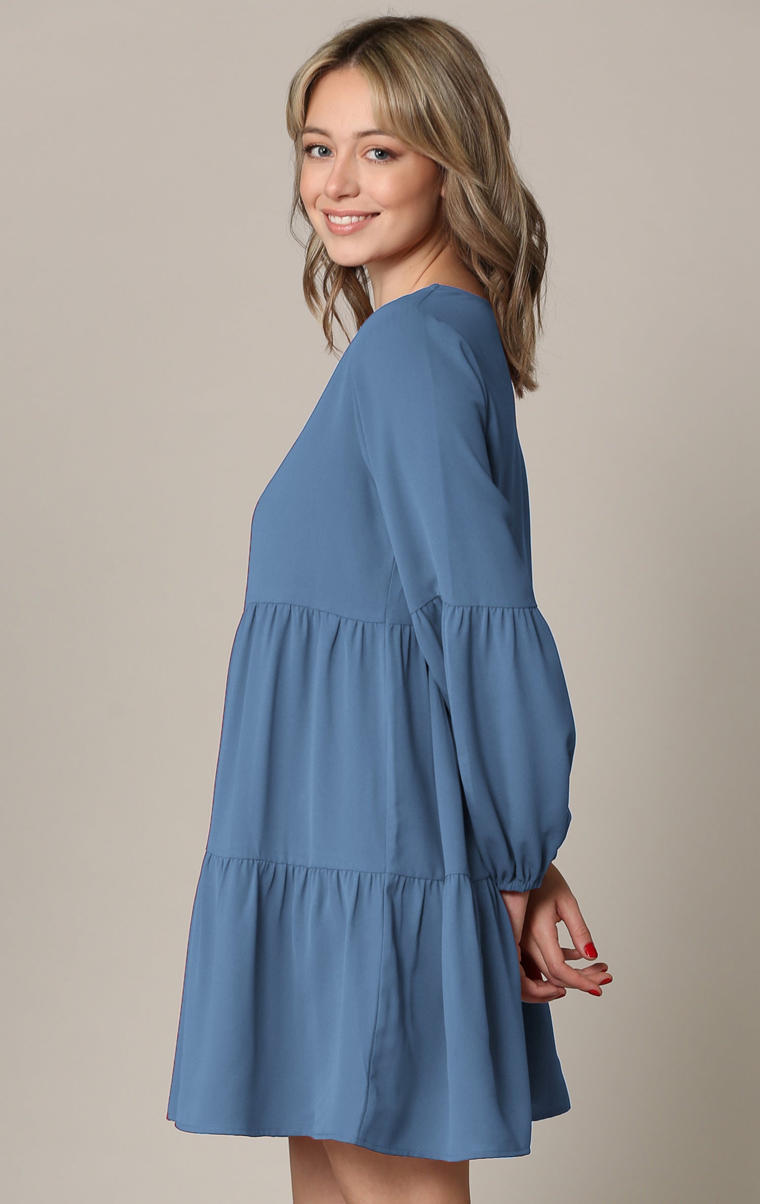 Johnny Casual Flowy Swing Shift Long Sleeve Tiered Dress