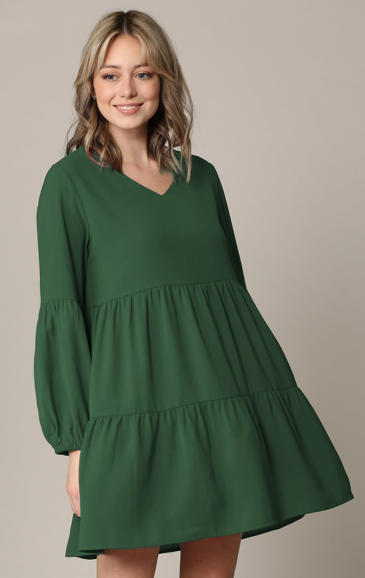 Johnny Casual Flowy Swing Shift Long Sleeve Tiered Dress