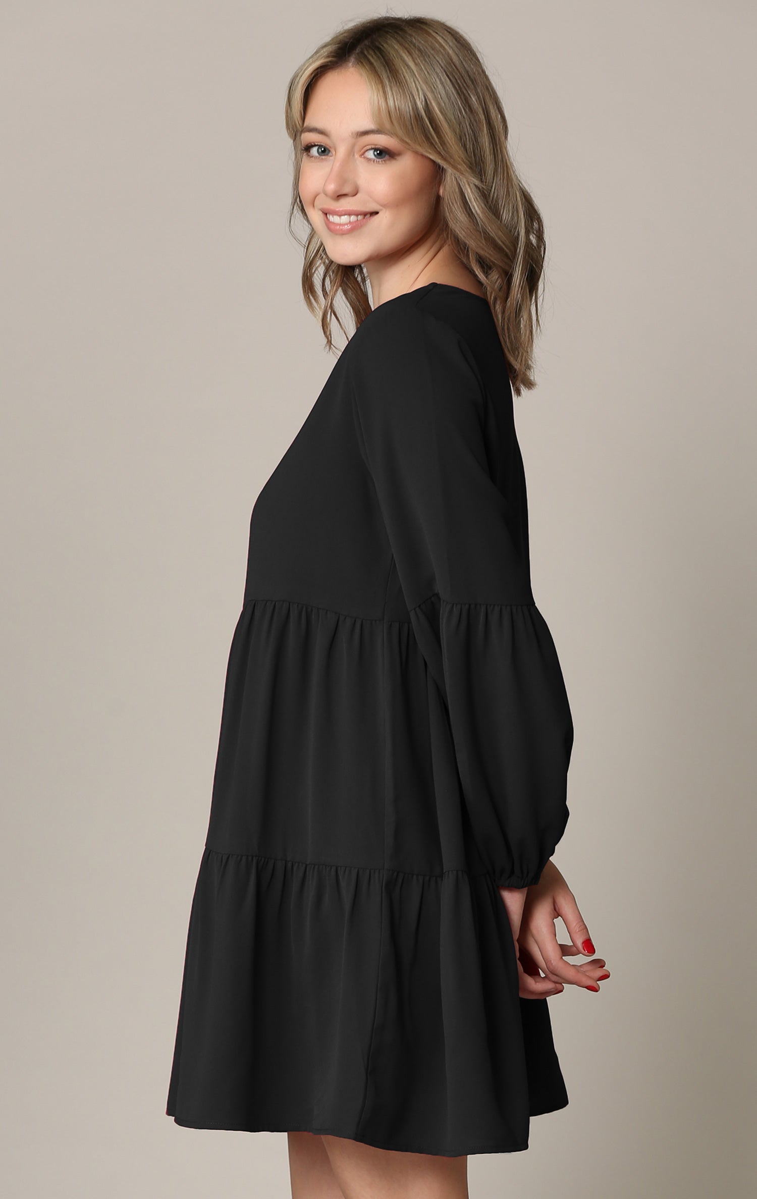 Johnny Casual Flowy Swing Shift Long Sleeve Tiered Dress